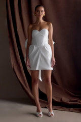 Suzette Taffeta Bow Mini Dress - White