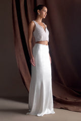 Khloe Satin Fishtail Maxi Skirt - White