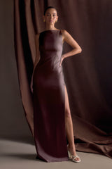 Violet Sleeveless Satin Maxi Dress - Dark Chocolate