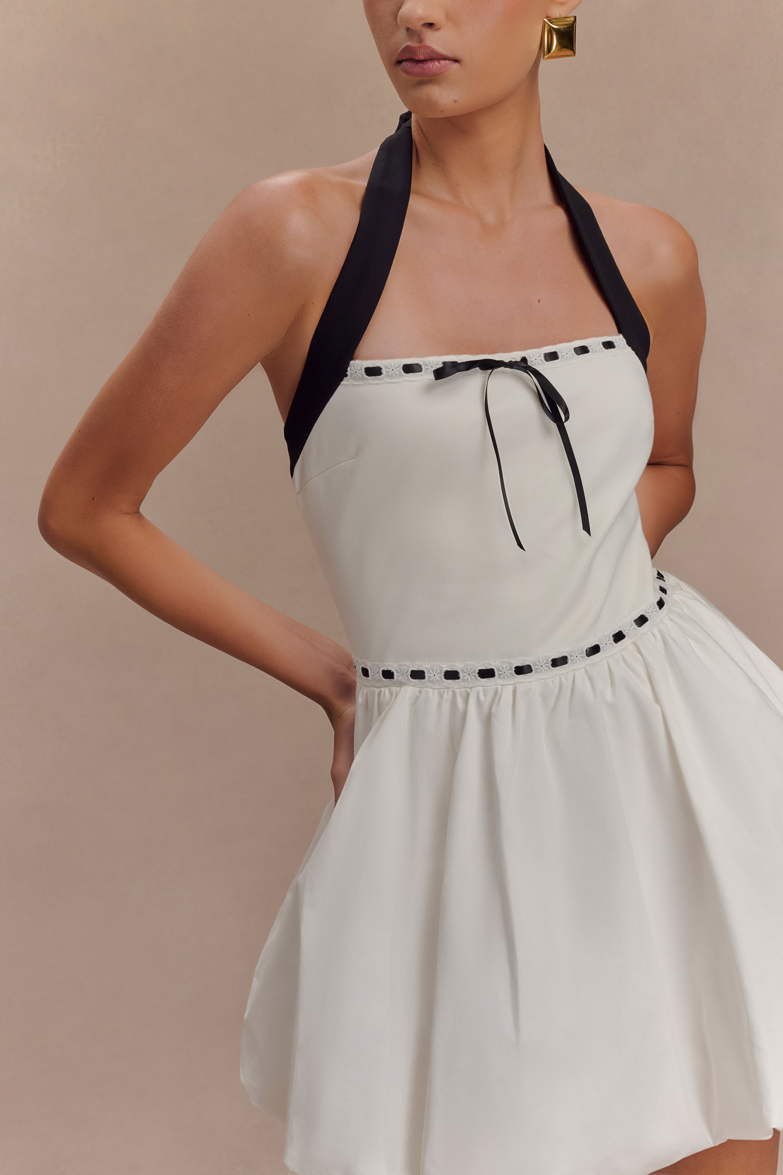 Queenie Halter Bubble Mini Dress - Black/White