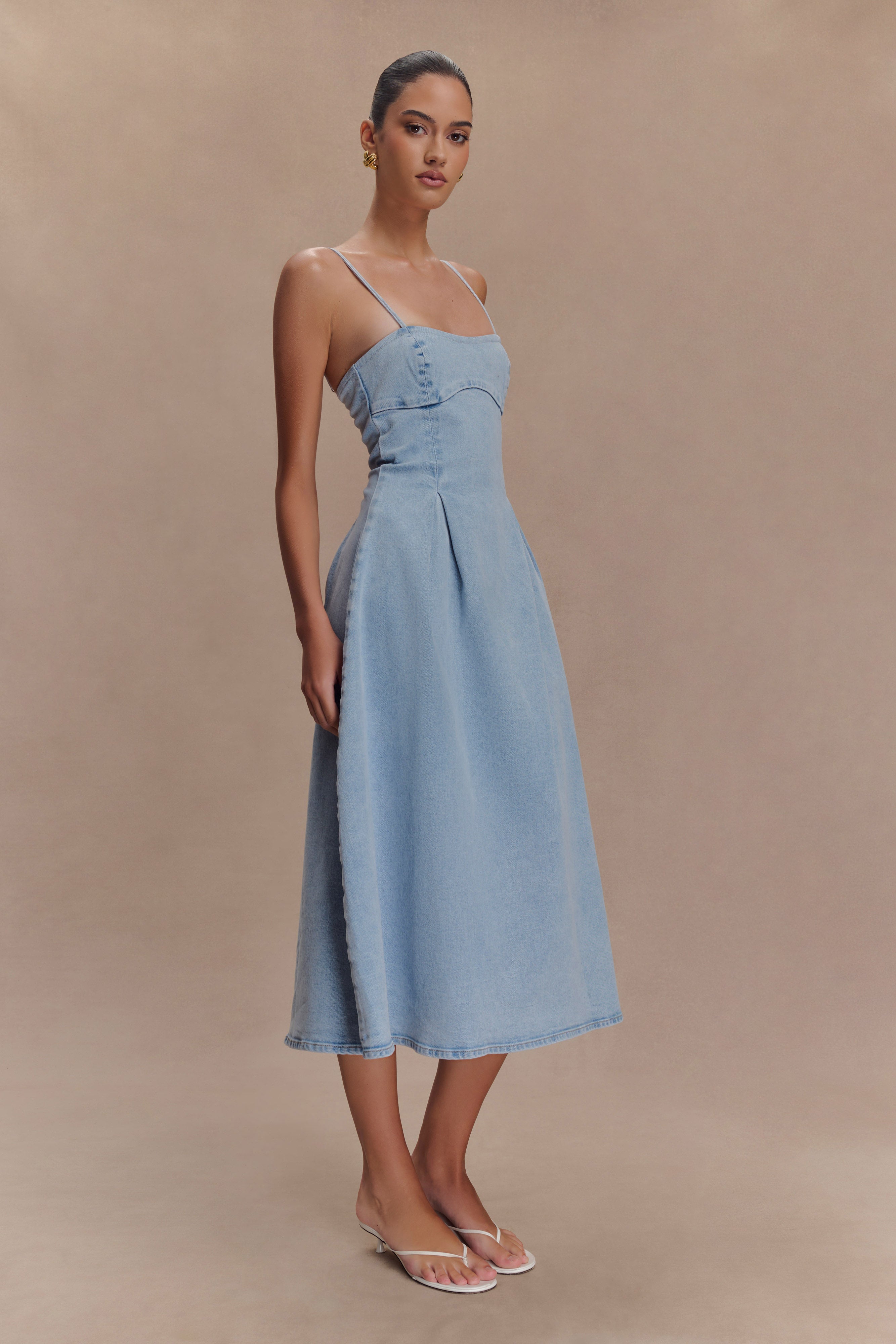 Harlyn Denim Midi Dress - Light Blue