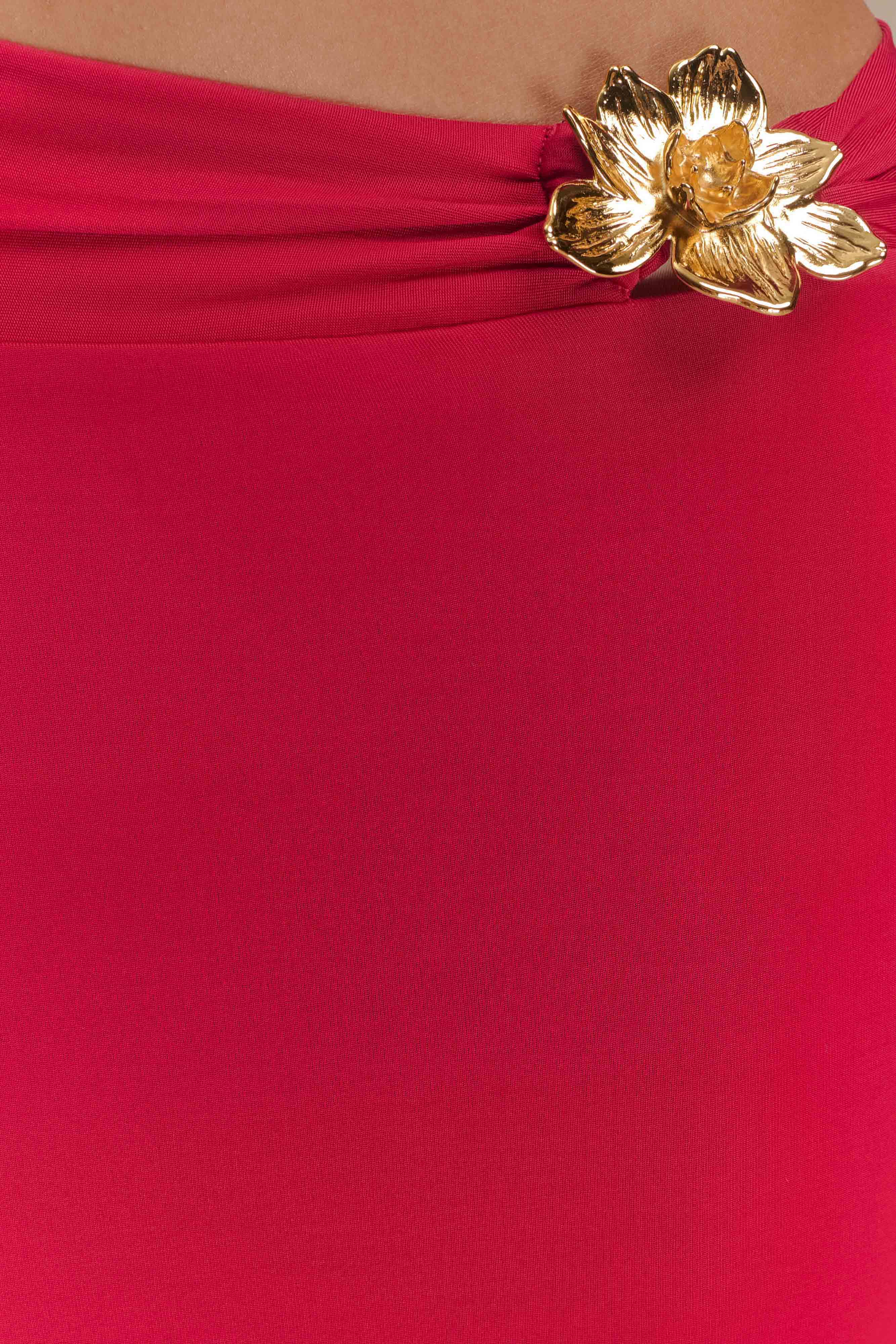 Ainsley Asymmetrical Maxi Skirt With Floral Hardware - Fuchsia Pink