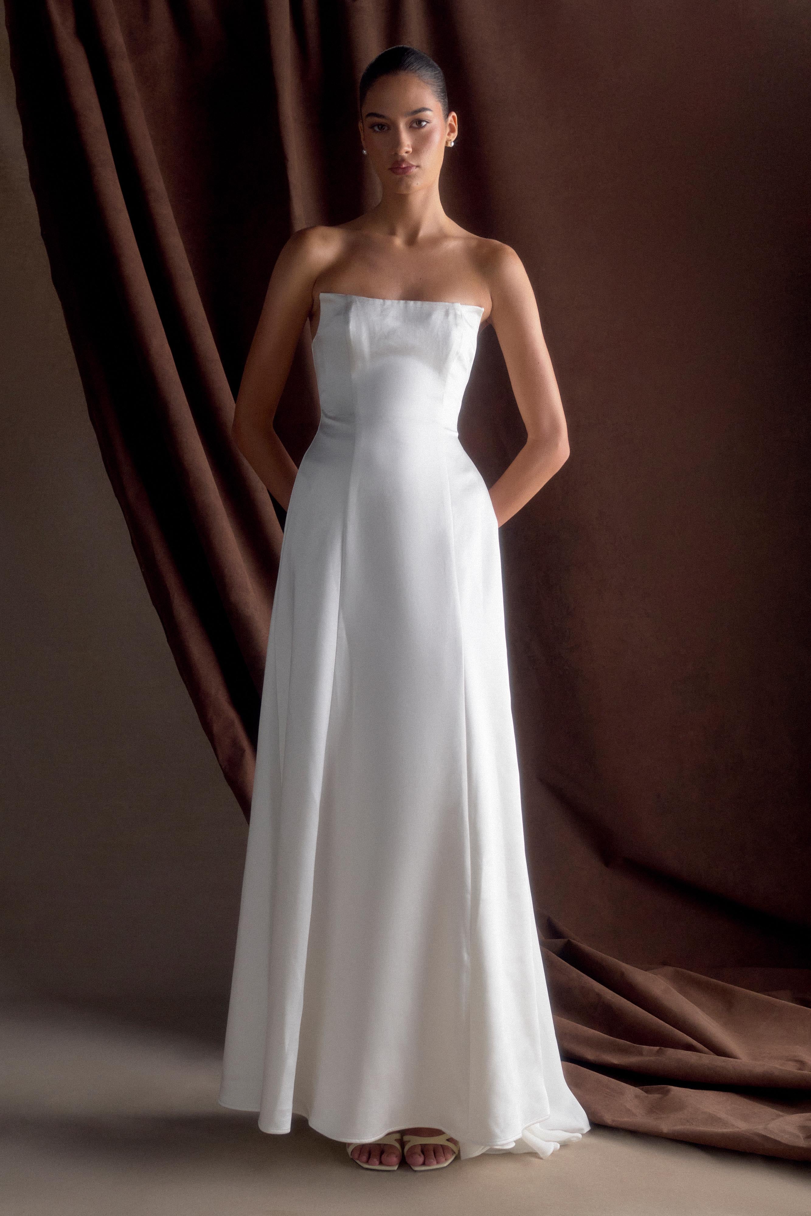 Rosella Satin Strapless Maxi Dress - White