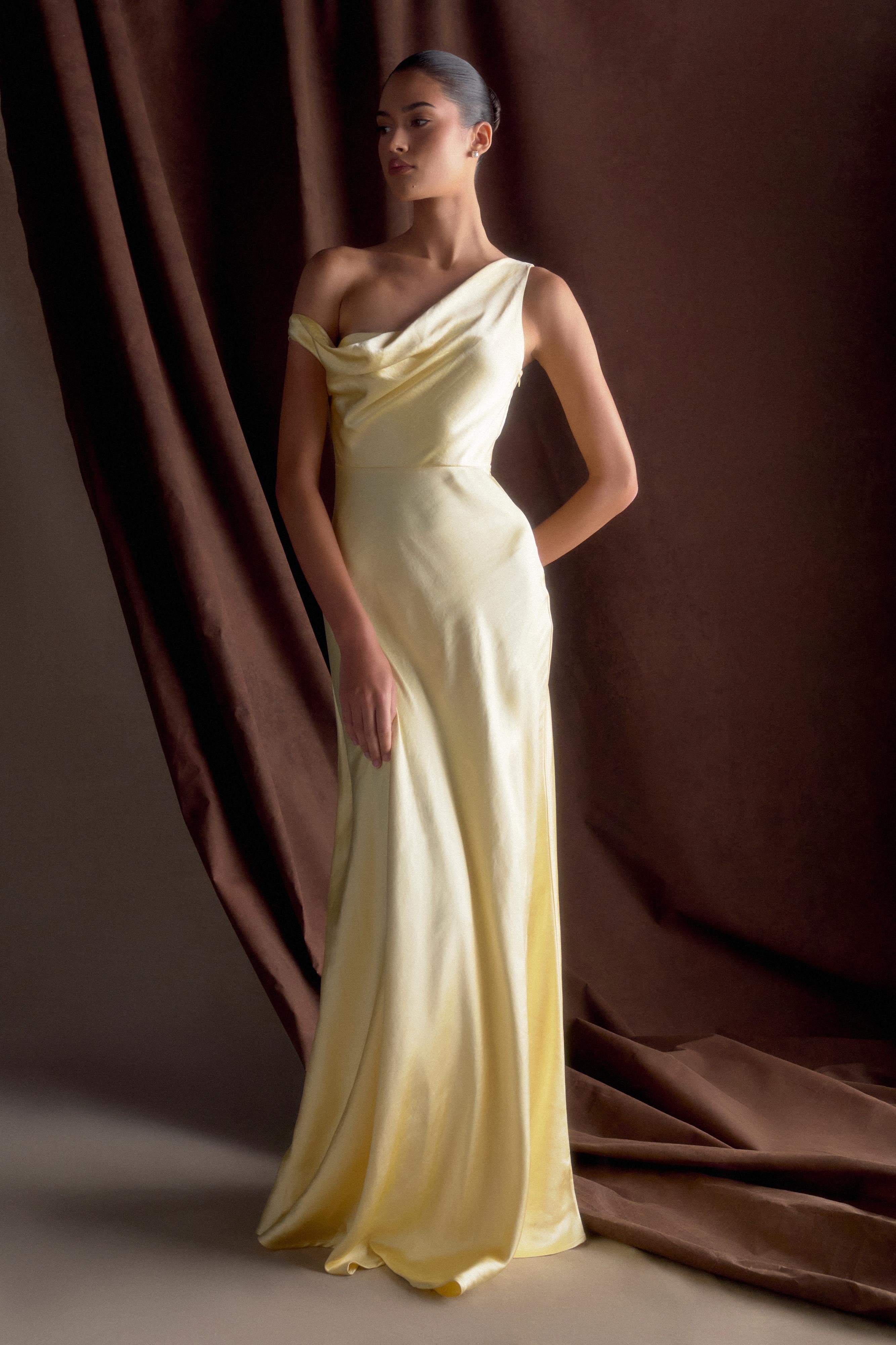 Jacinta One Shoulder Maxi Dress - Pastel Lemon