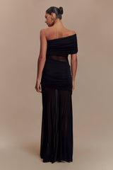 Dallas One Shoulder Mesh Maxi Dress - Black