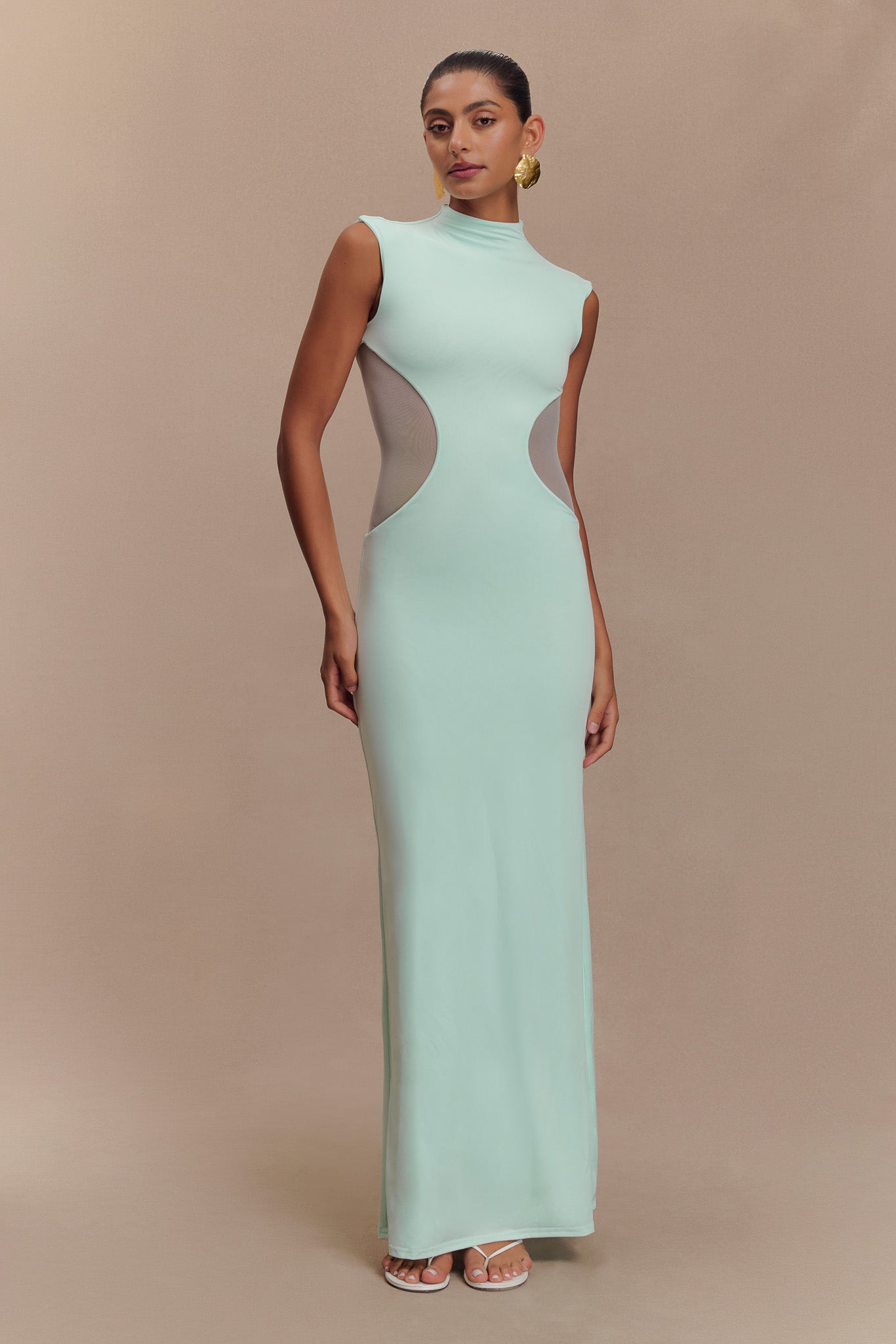 Massie Slinky And Mesh Maxi Dress - Lagoon