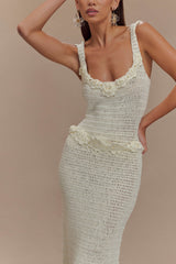 Teagan Floral Hand Crochet Midi Dress - Ivory