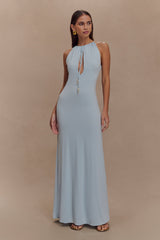 Beryl Slinky Maxi Dress With Pearls - Pale Blue