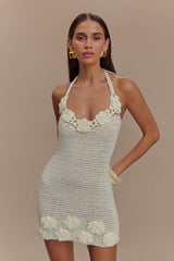 Liyah Floral Hand Crochet Mini Dress - Ivory