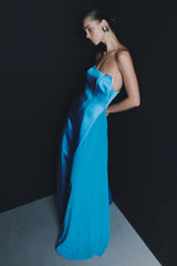 Rosella Satin Strapless Maxi Dress - Cyan Blue