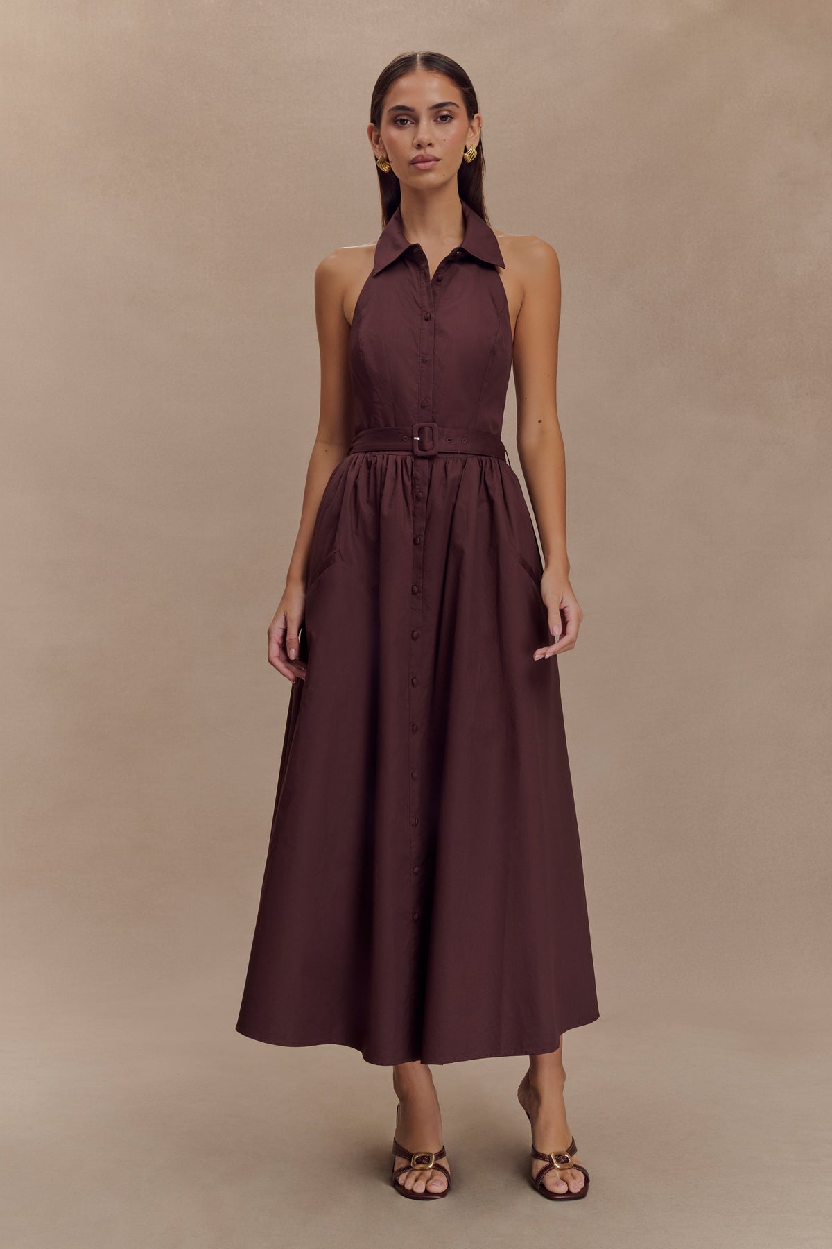Cindy Collared Midi Dress - Chocolate