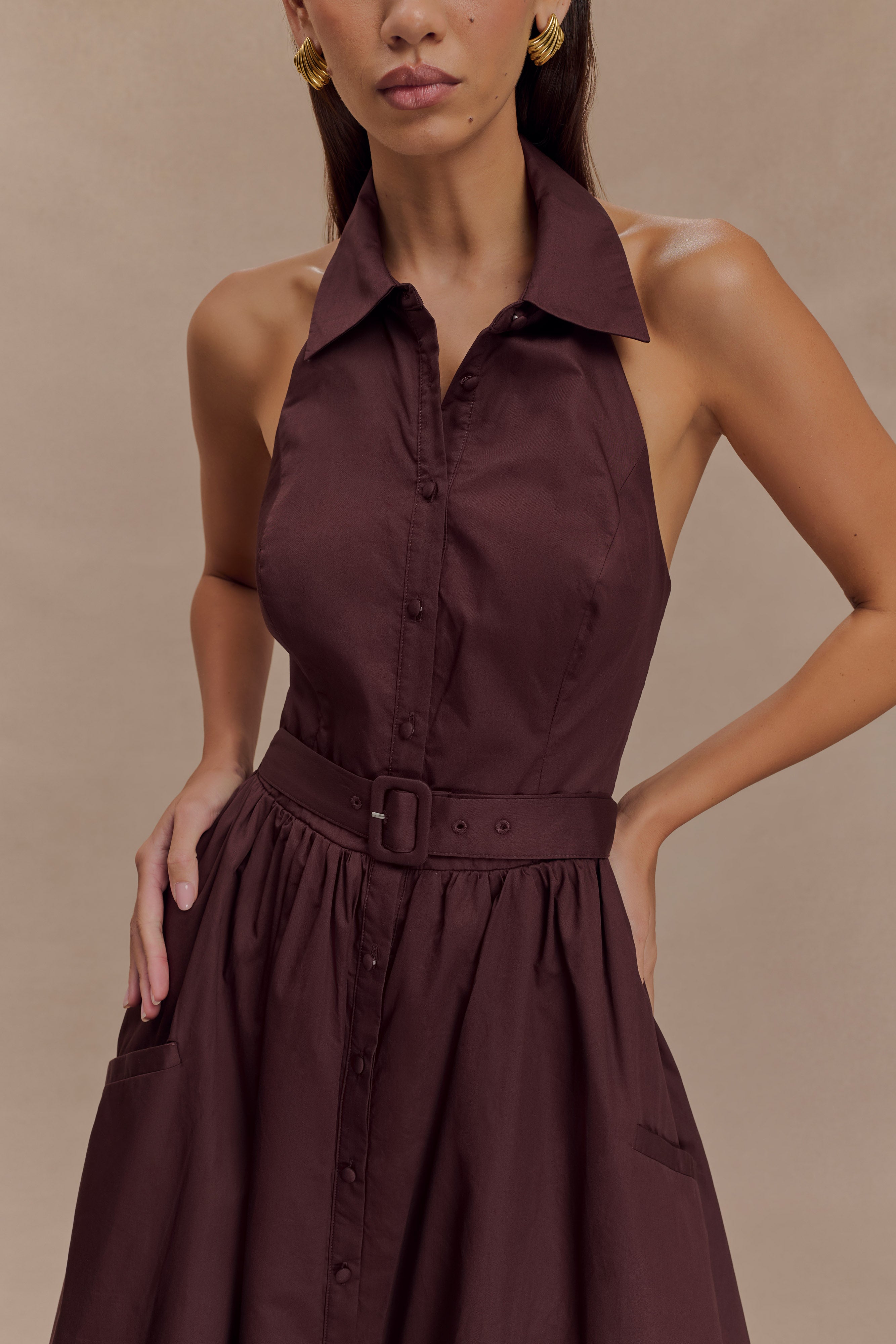 Cindy Collared Midi Dress - Chocolate