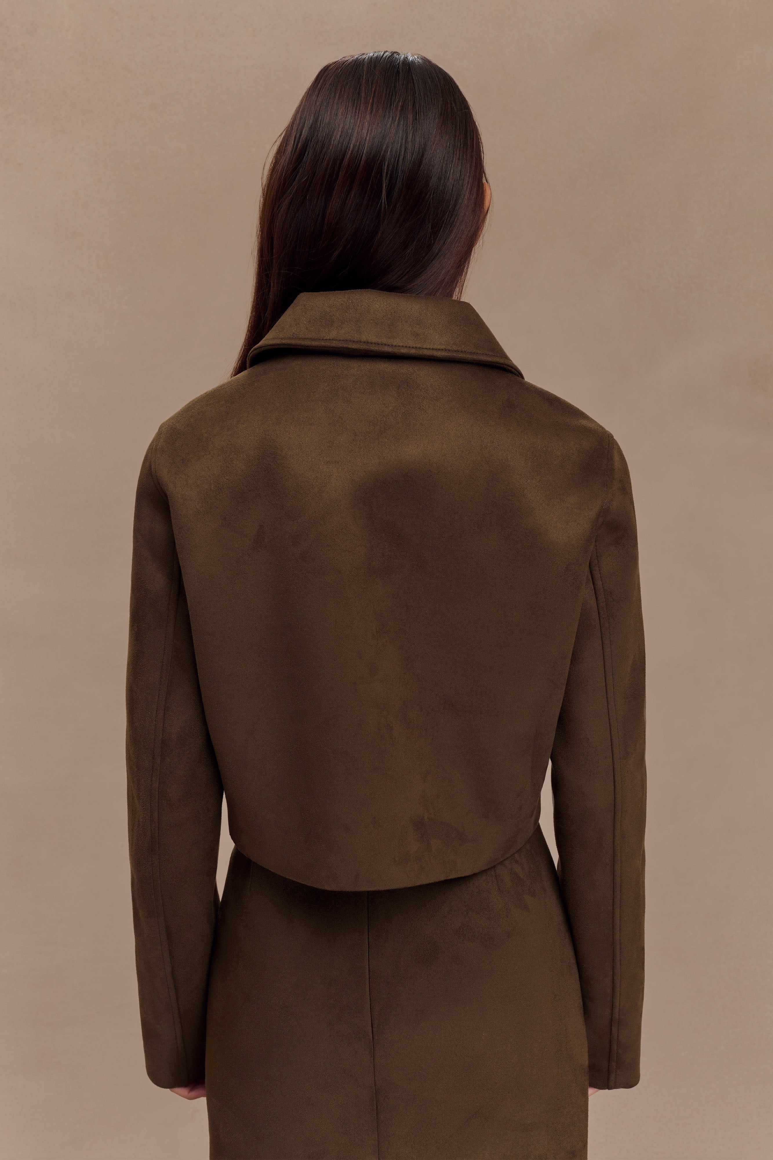 Hayes Faux Suede Collared Jacket - Chocolate