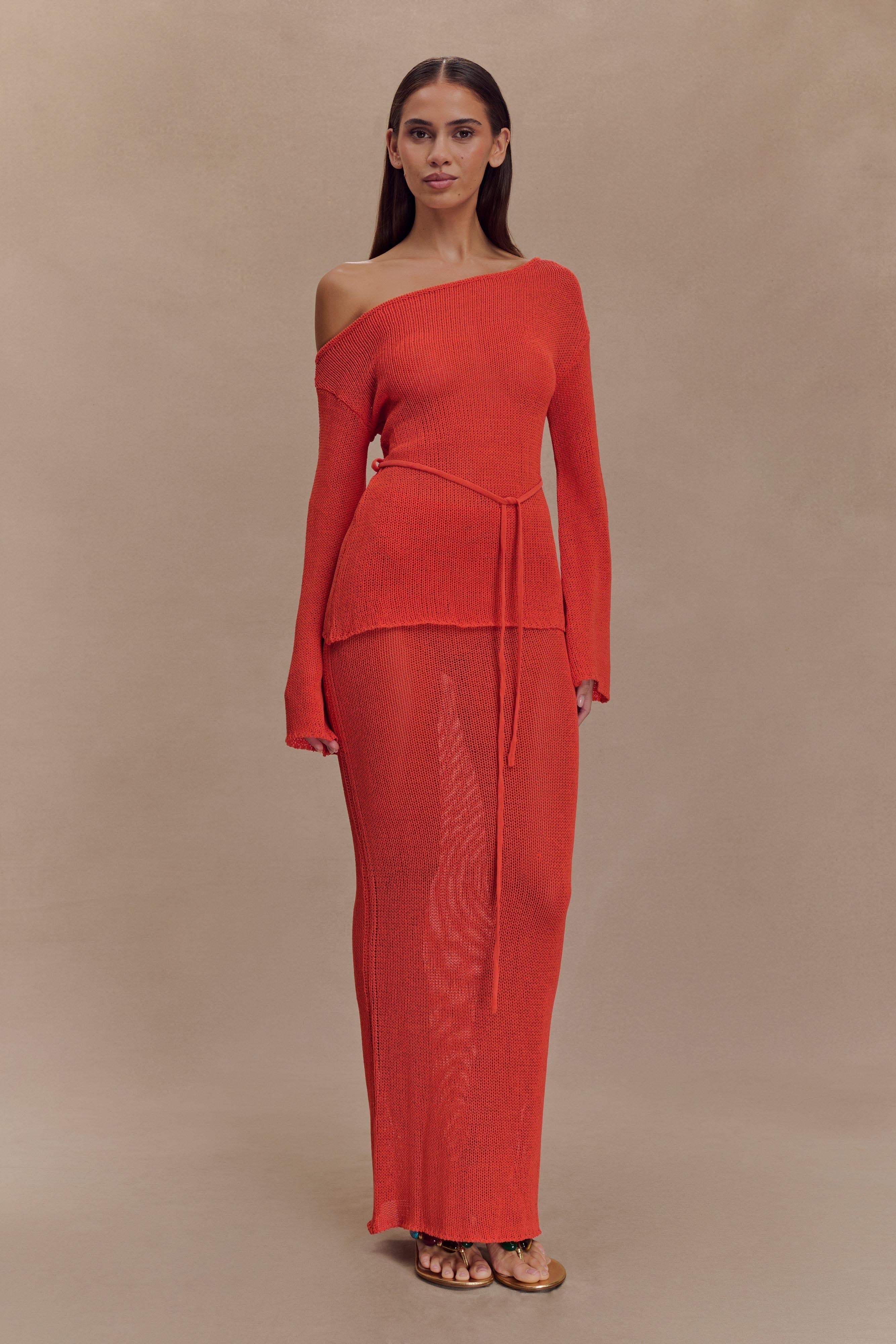 Reagan Off Shoulder Knit Top - Orange