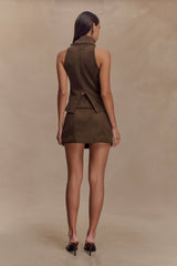 Hayes Faux Suede Belted Mini Skirt - Chocolate