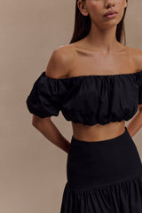 Autumn Off Shoulder Bubble Top - Black
