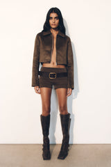 Hayes Faux Suede Collared Jacket - Chocolate