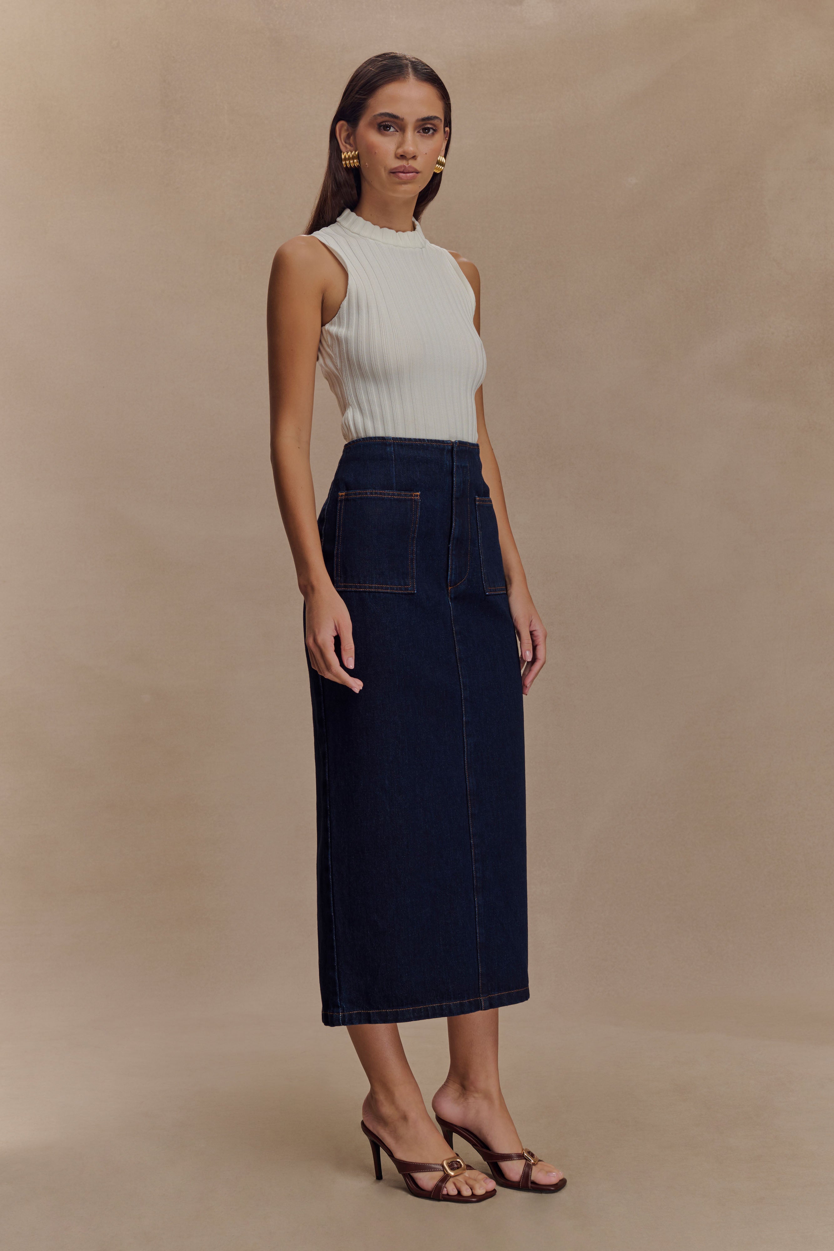 Fallon Denim Midi Skirt - Indigo Blue