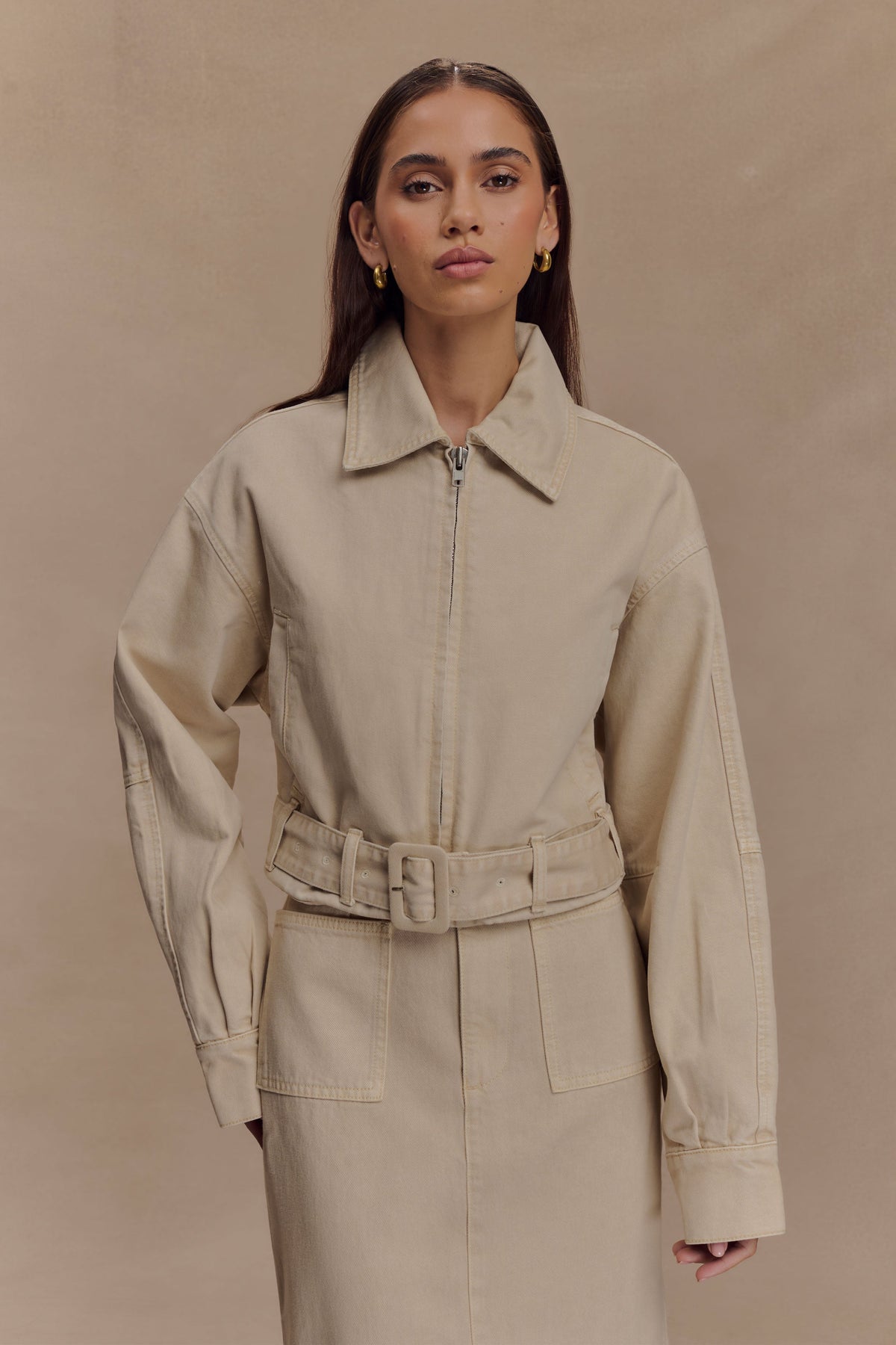 Fallon Cropped Denim Jacket - Stone Wash