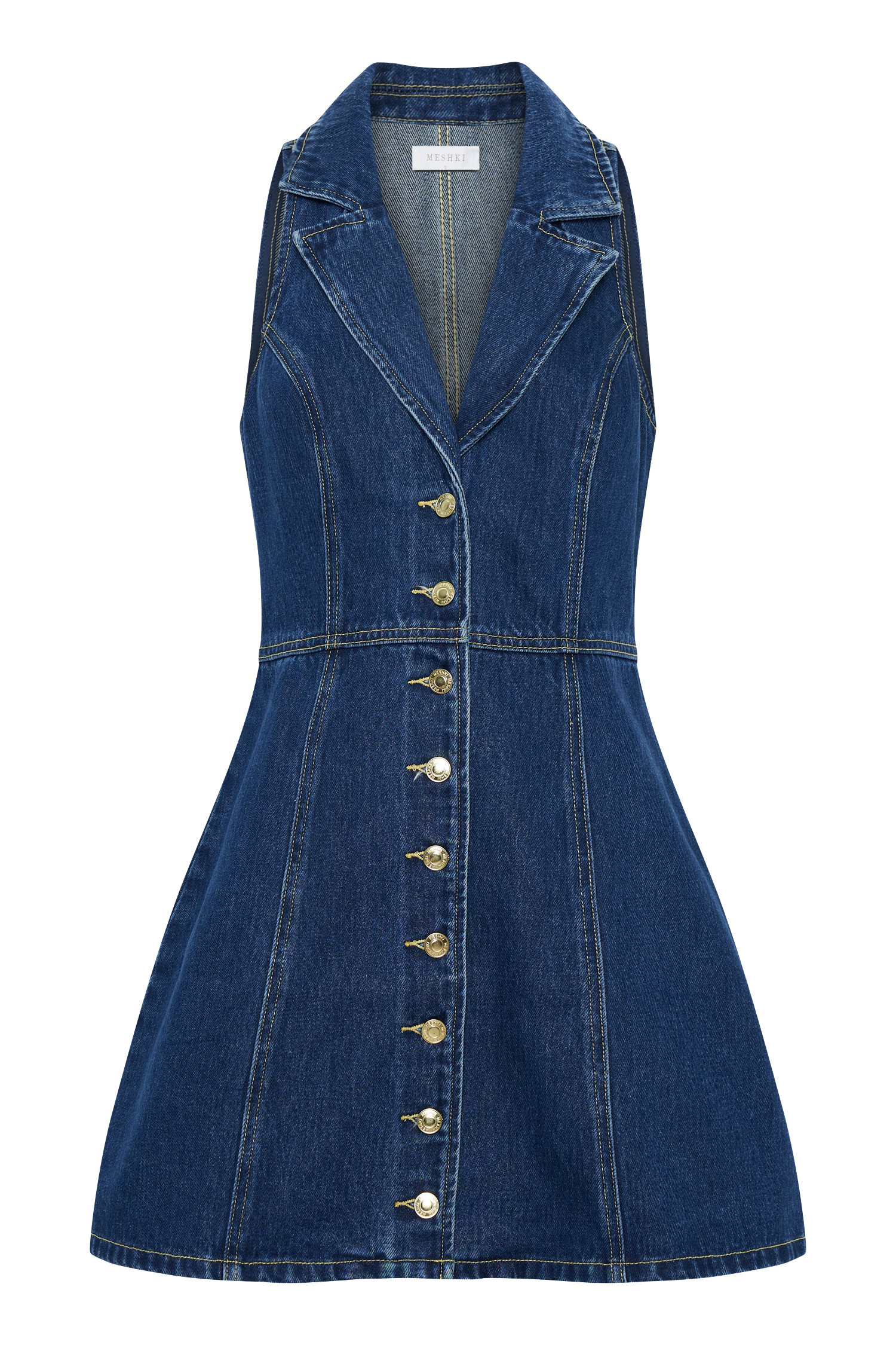 Eugenie Collared Denim Mini Dress - Dark Blue