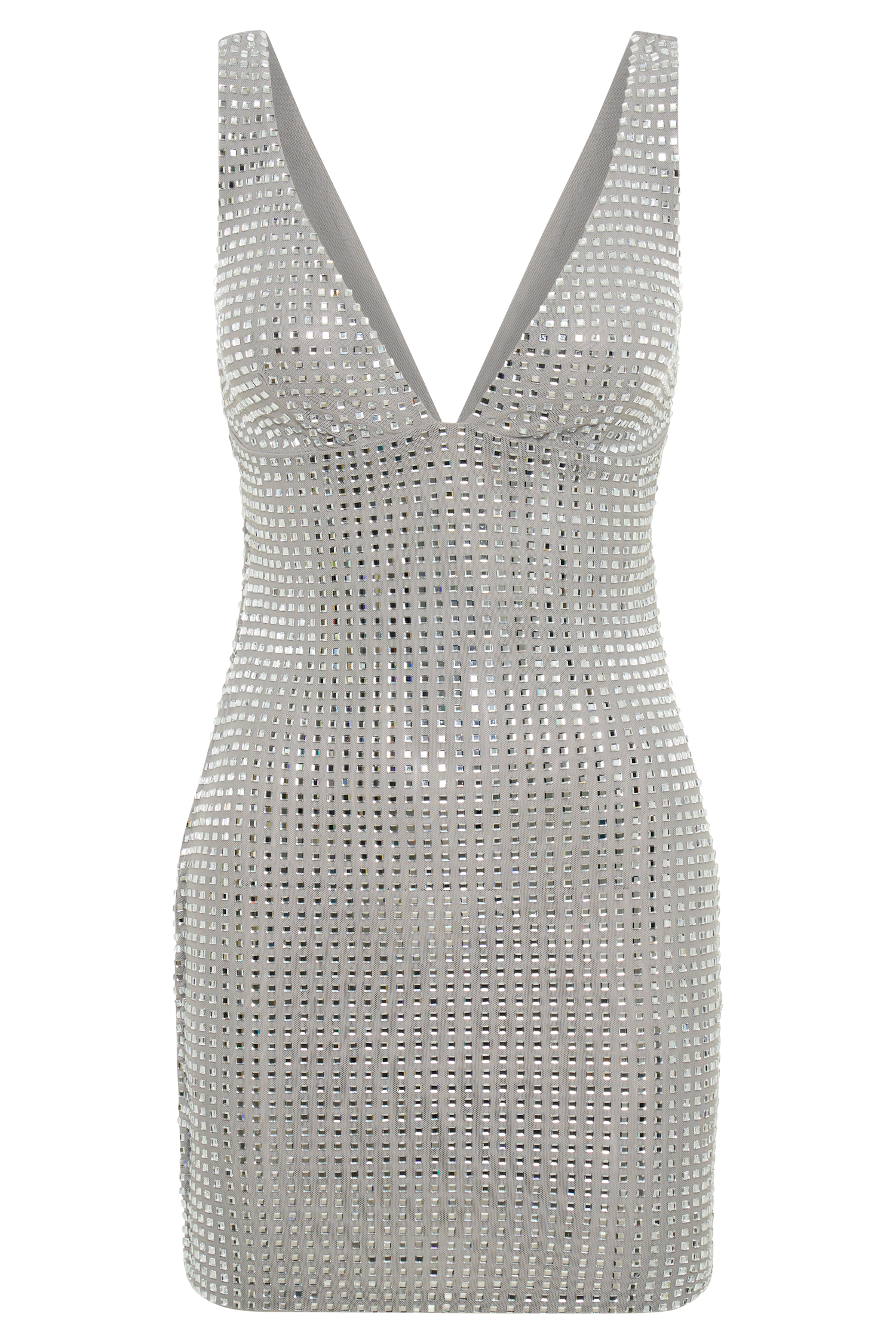 Ryann Mirrored Diamante Mini Dress - Silver