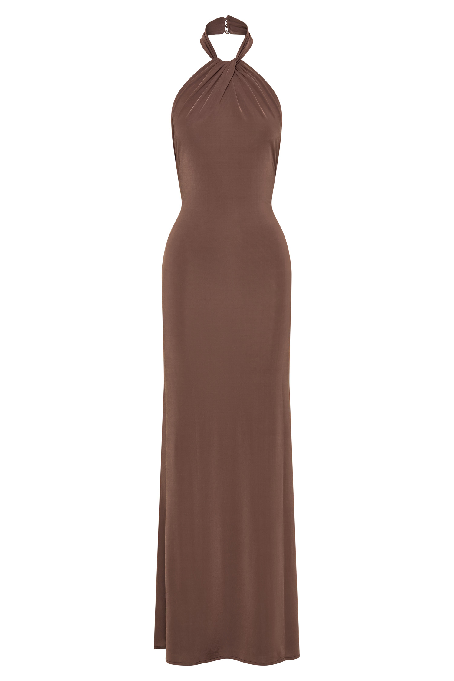 Elyna Slinky Halter Maxi Dress - Chocolate