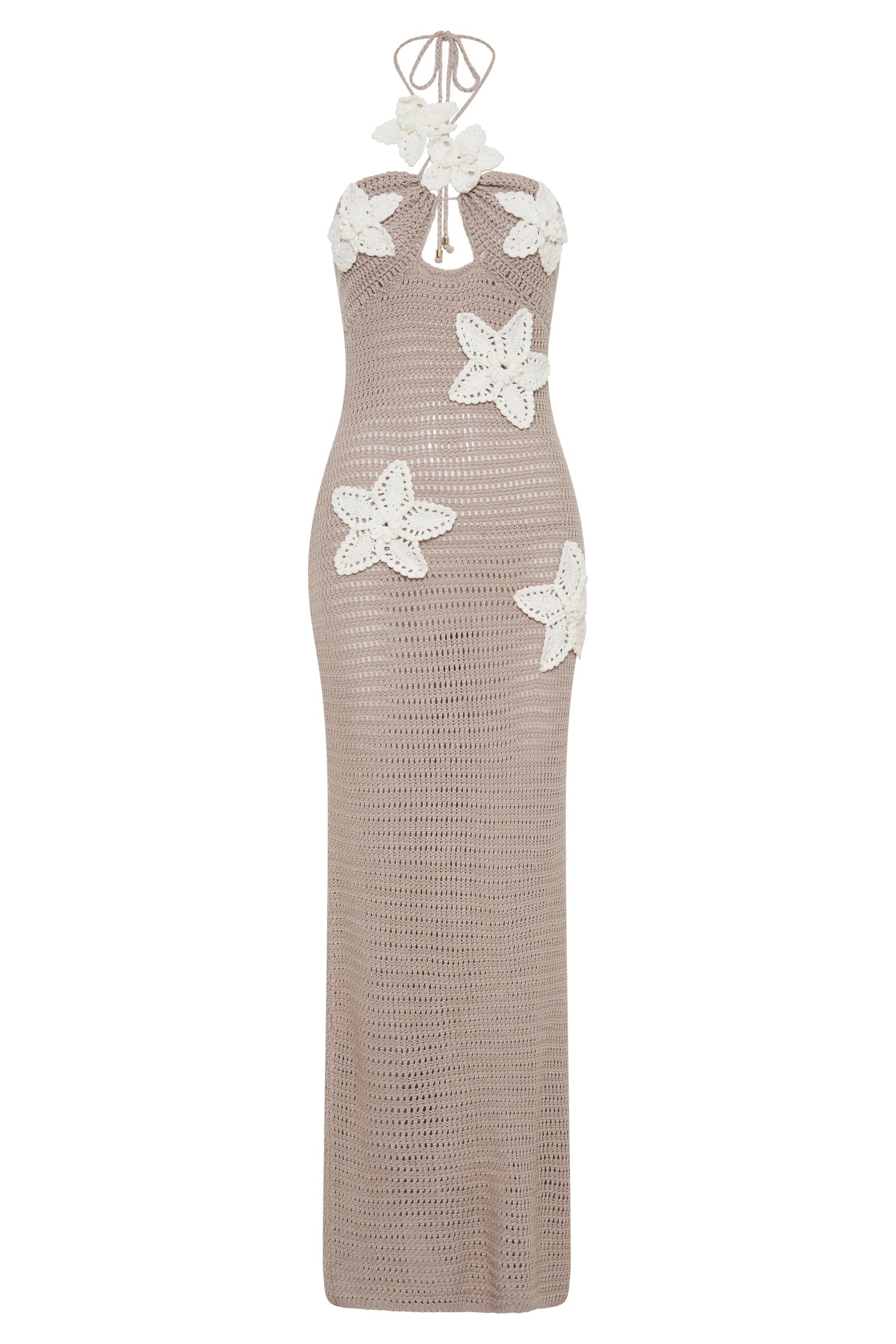 Kyla Floral Crochet Maxi Dress  - Taupe/White