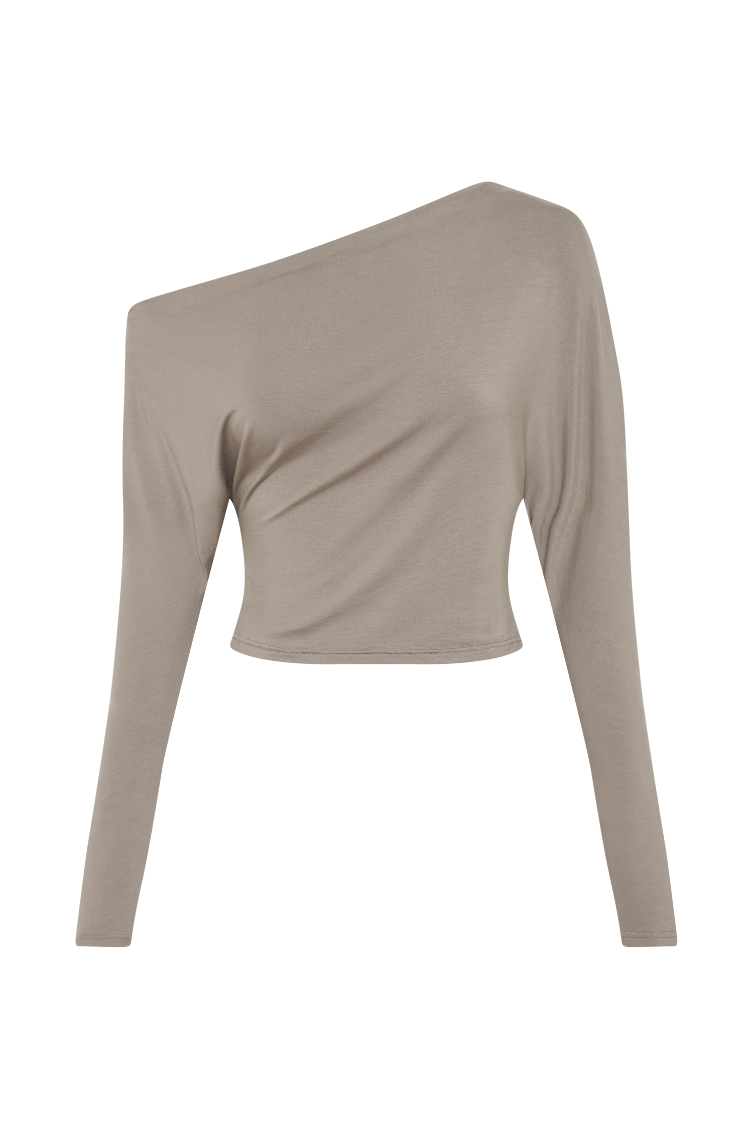 Yasmin Asymmetrical Modal Long Sleeve Top - Tawny Grey