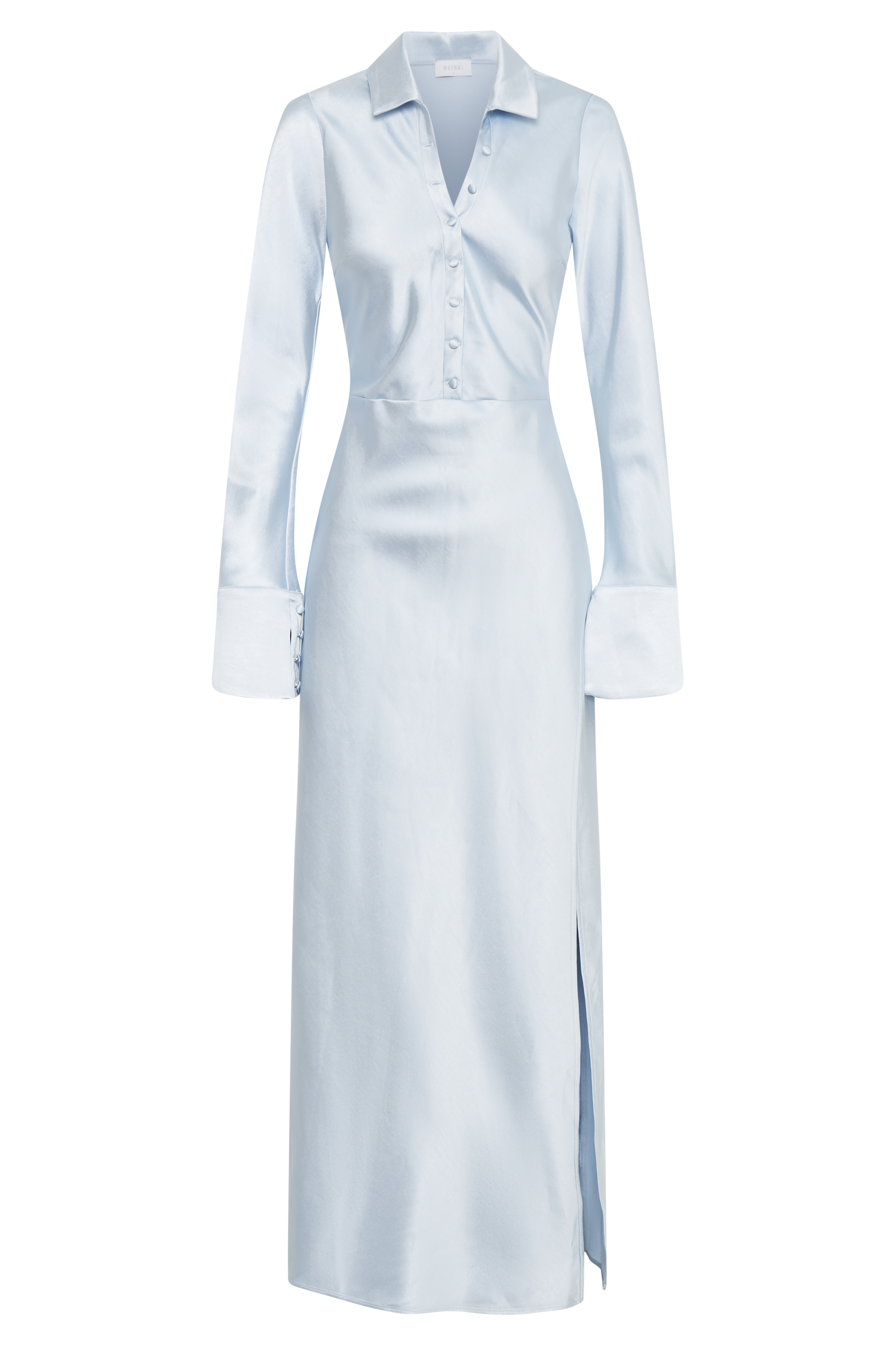 Whitley Satin Collared Maxi Dress - Ice Blue