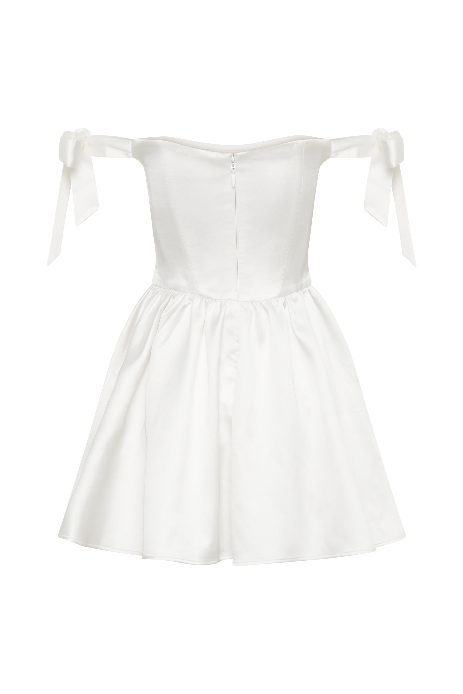 Rita Satin Mini Dress With Bow Sleeves - White