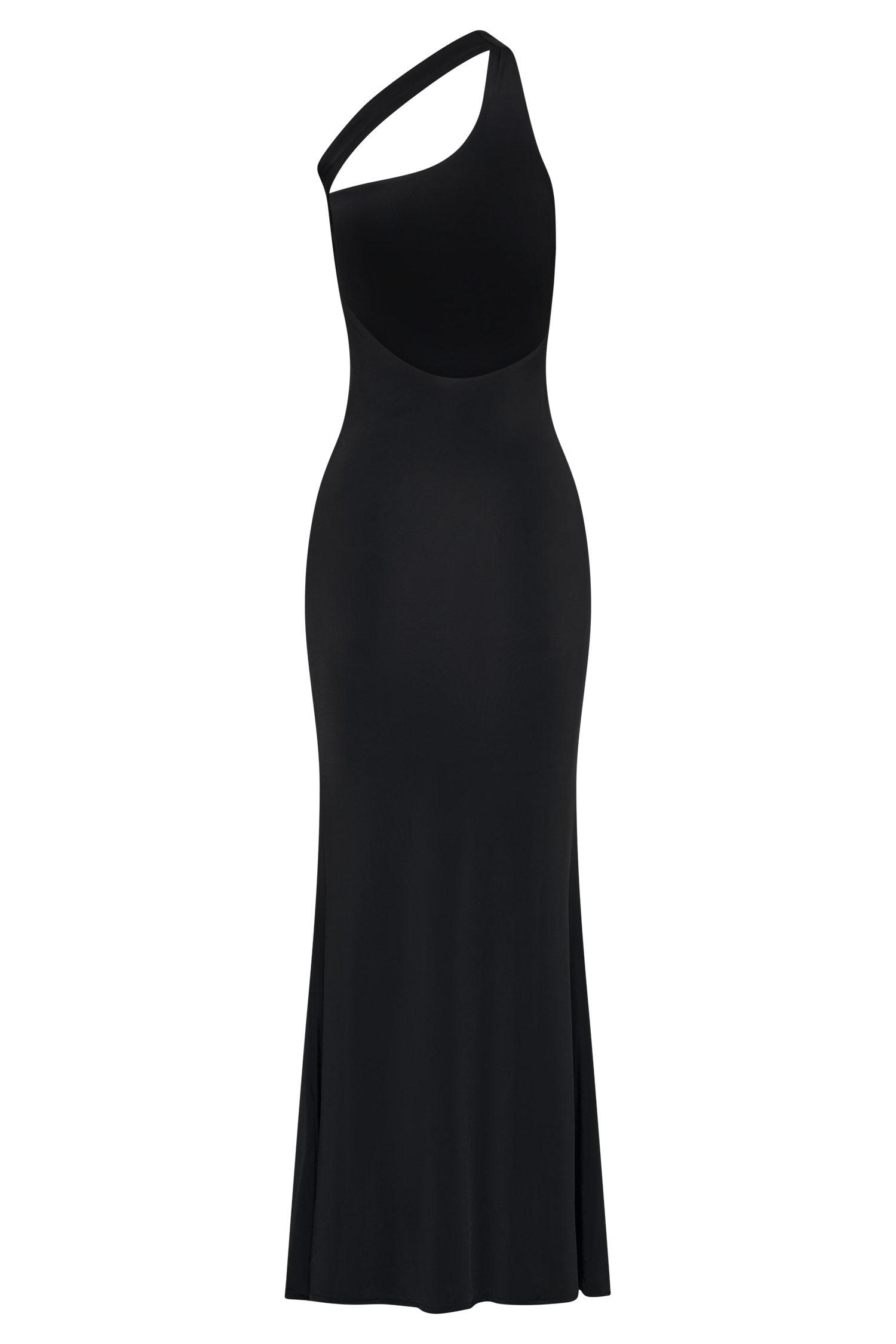 Marianne Asymmetrical Slinky Maxi Dress - Black