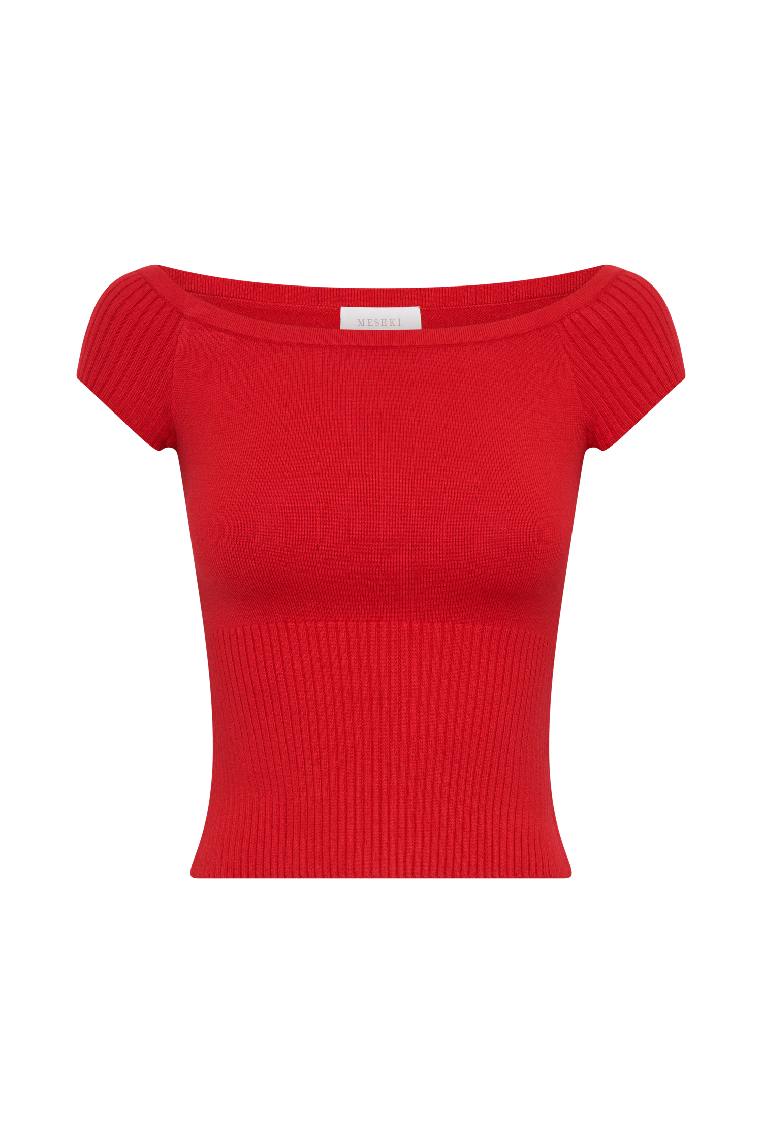 Mathilde Ribbed Knit Off Shoulder Top - Ruby