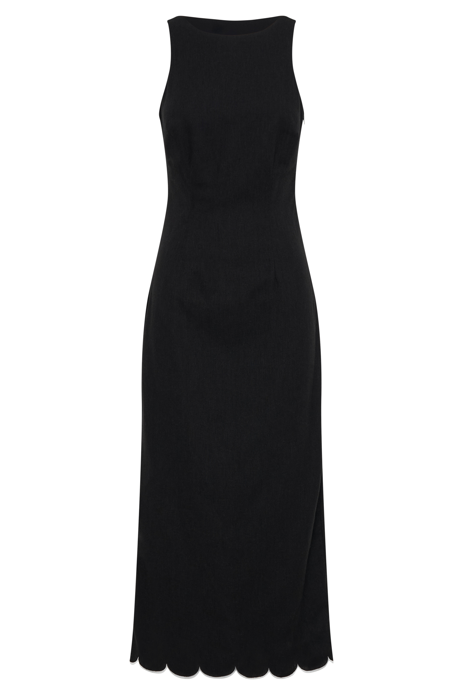Sofiane Scalloped Linen Midi Dress - Black