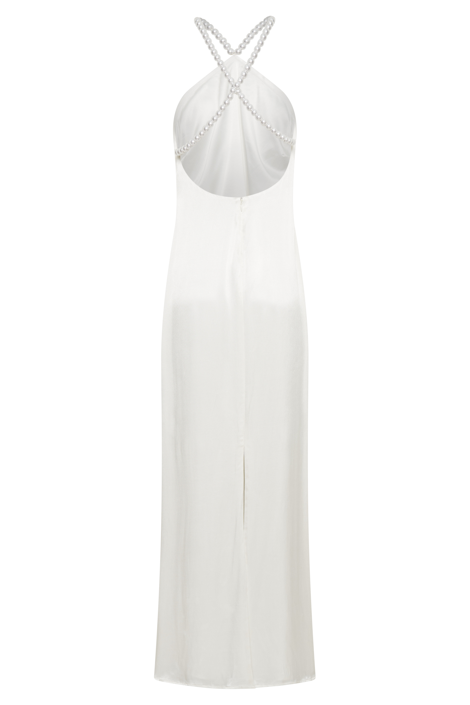 Blanche Satin Pearl Halter Maxi Dress - White