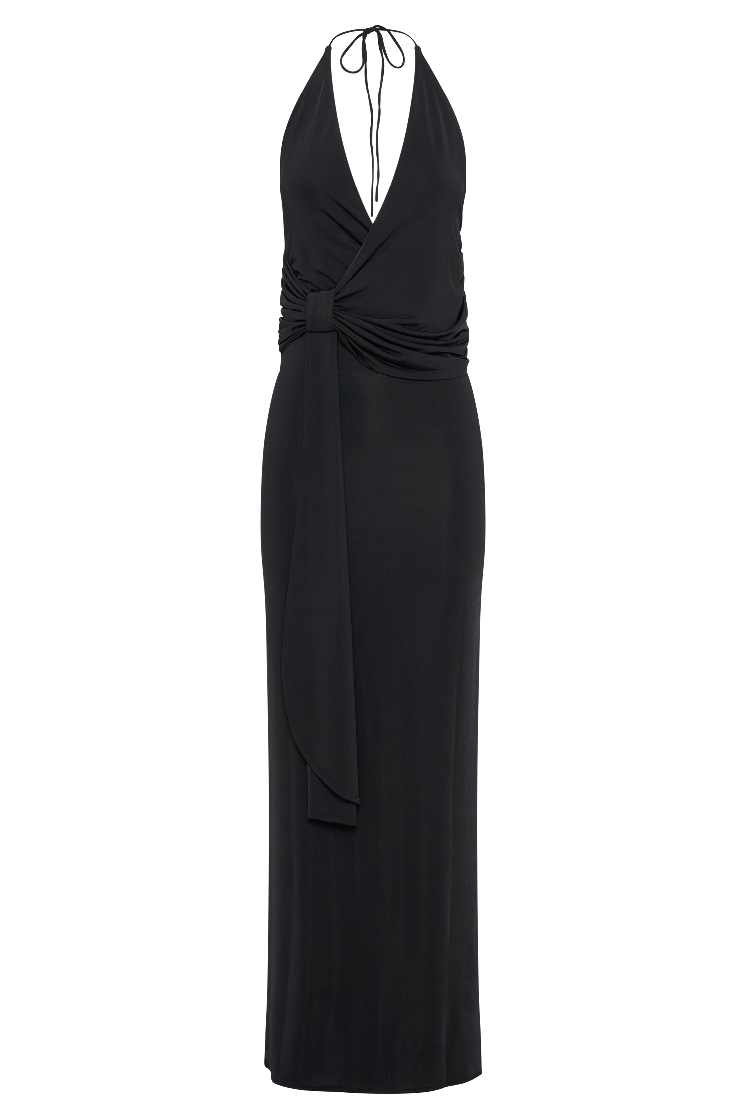 Tyla Draped Slinky Halter Maxi Dress - Black