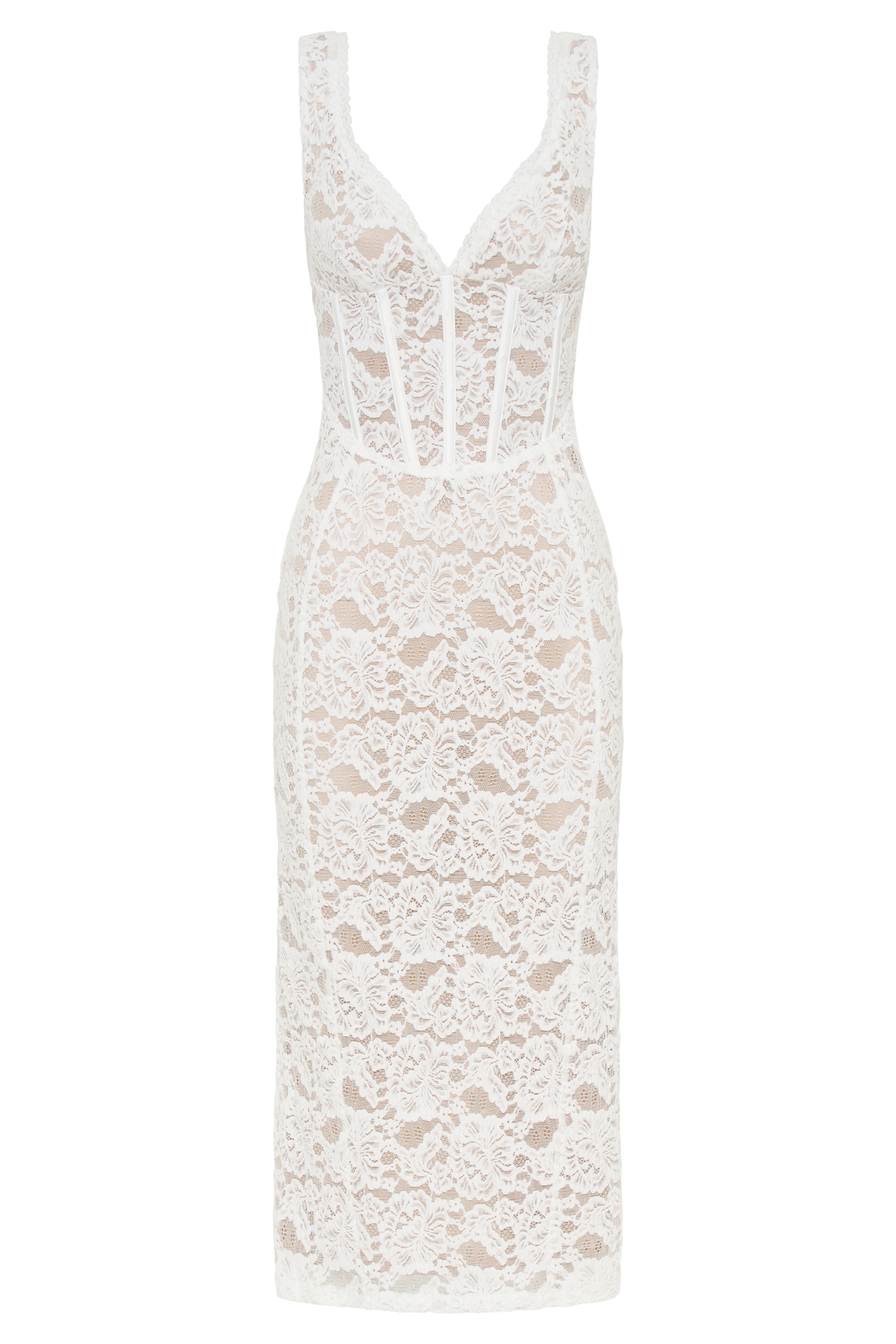 Doria Lace Plisse Midi Dress - Ivory
