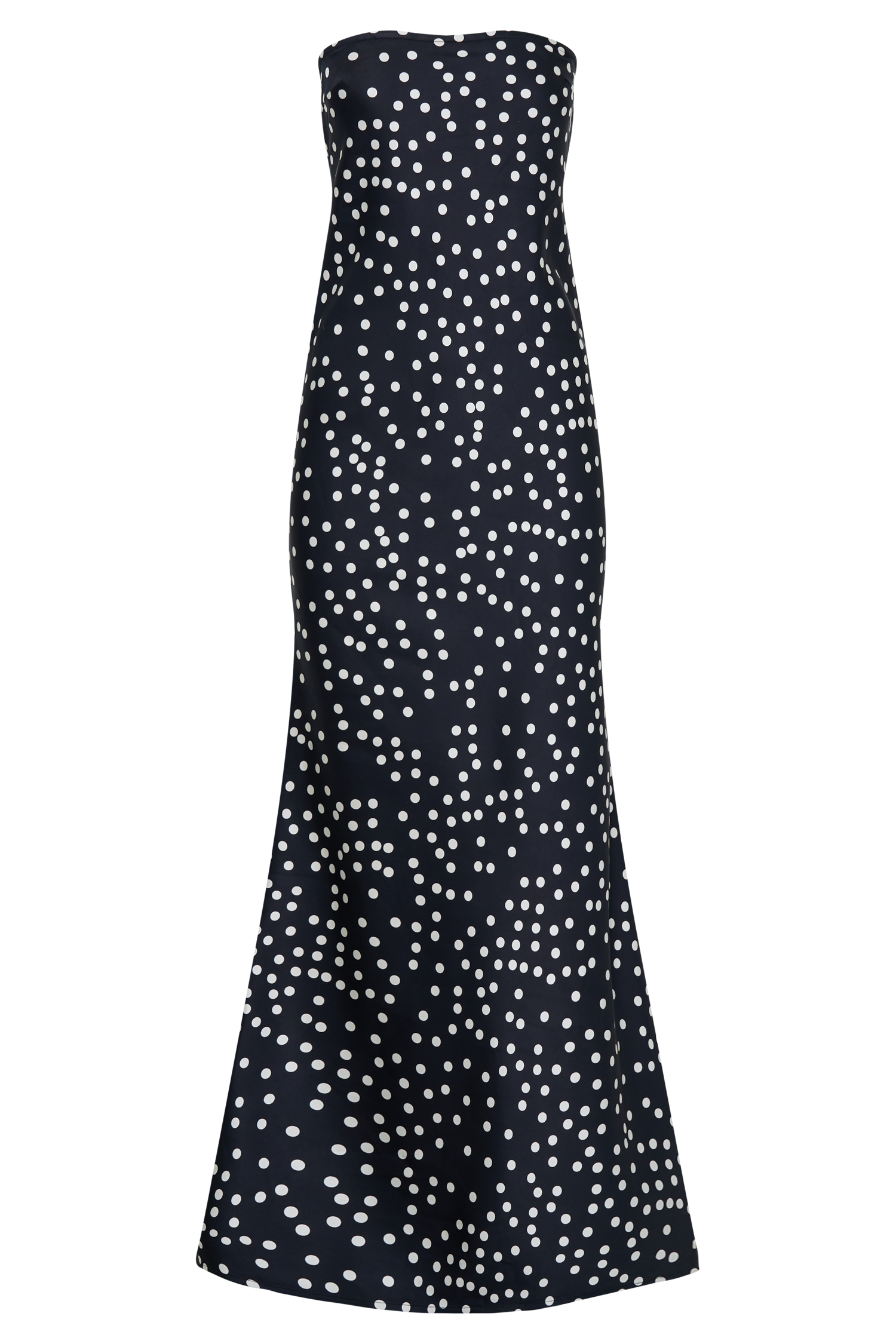Claudette Strapless Satin Maxi Dress - Black Polka Dot Print
