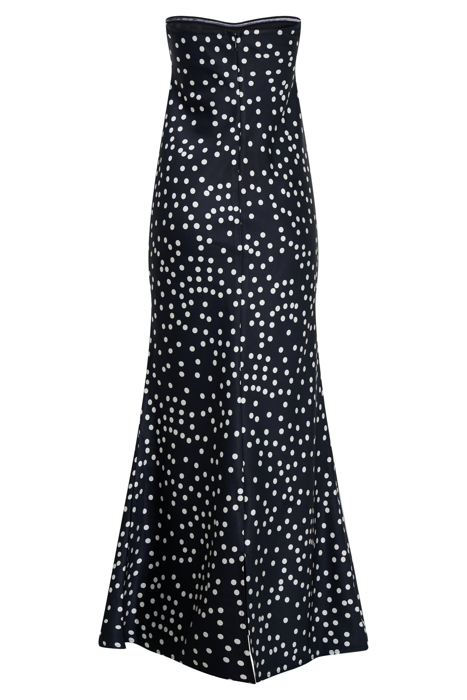 Claudette Strapless Satin Maxi Dress - Black Polka Dot Print