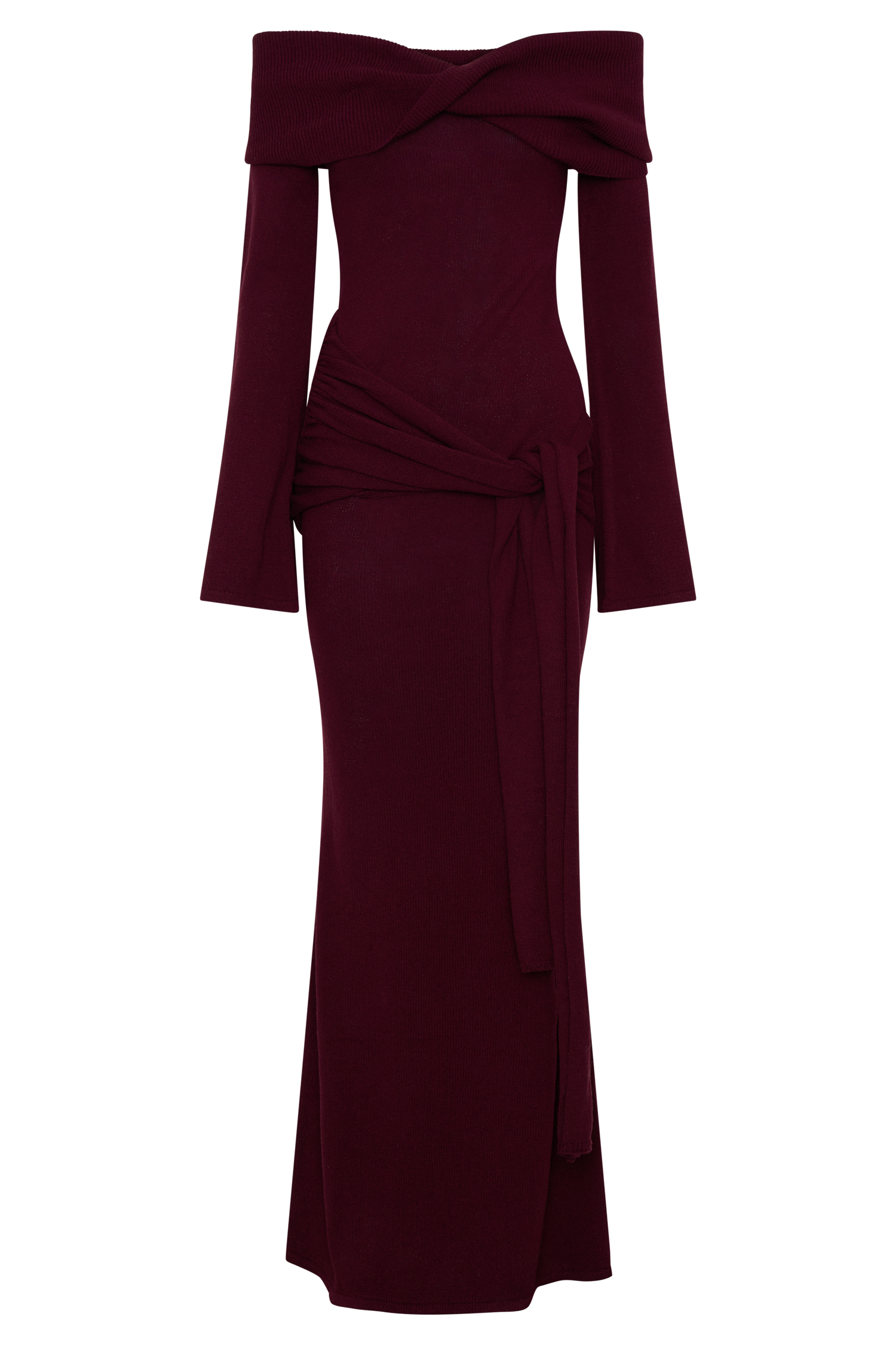 Cameron Off Shoulder Tie Maxi Dress - Merlot