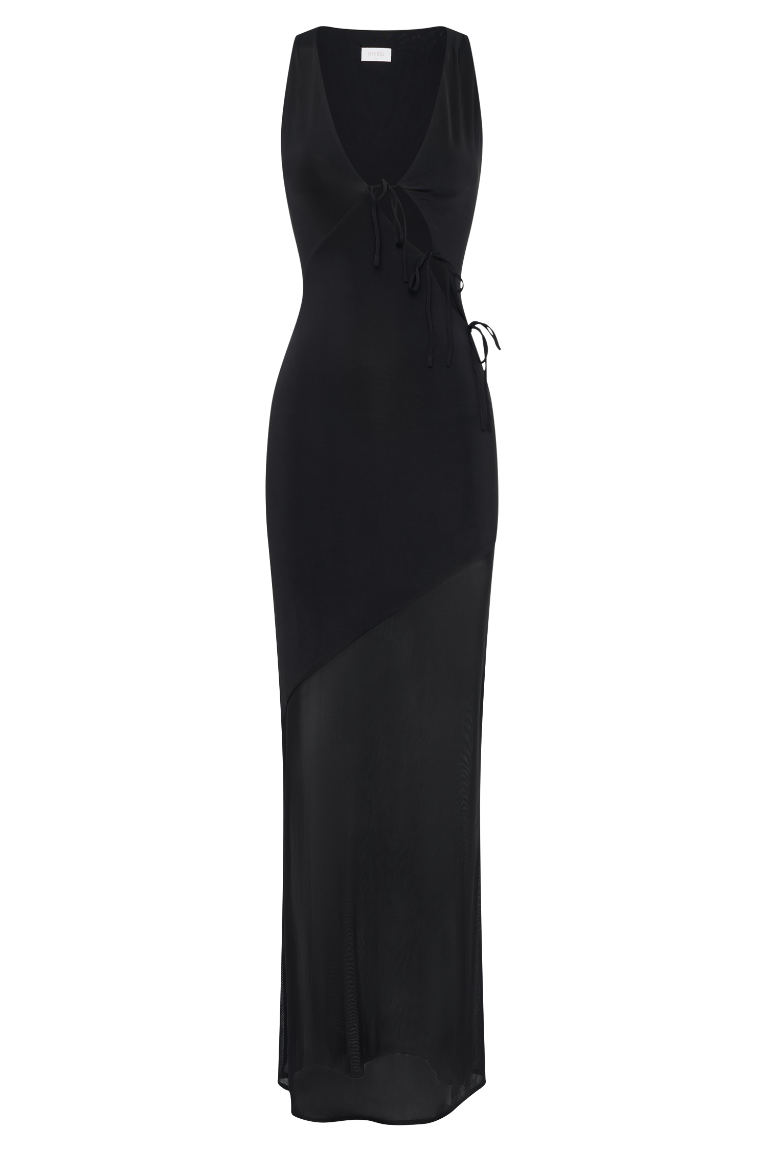 Dove Slinky And Mesh Maxi Dress - Black