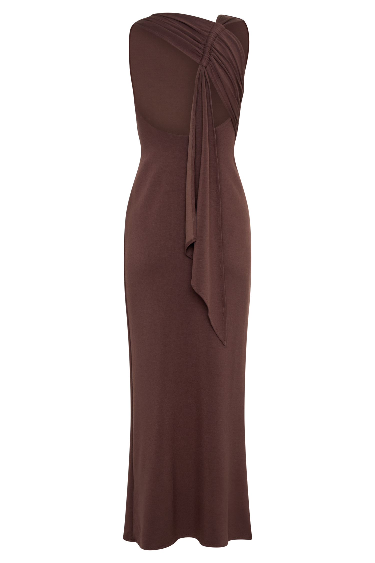 Catelyn Asymmetrical Scuba Jersey Midi Dress - Cacao Brown
