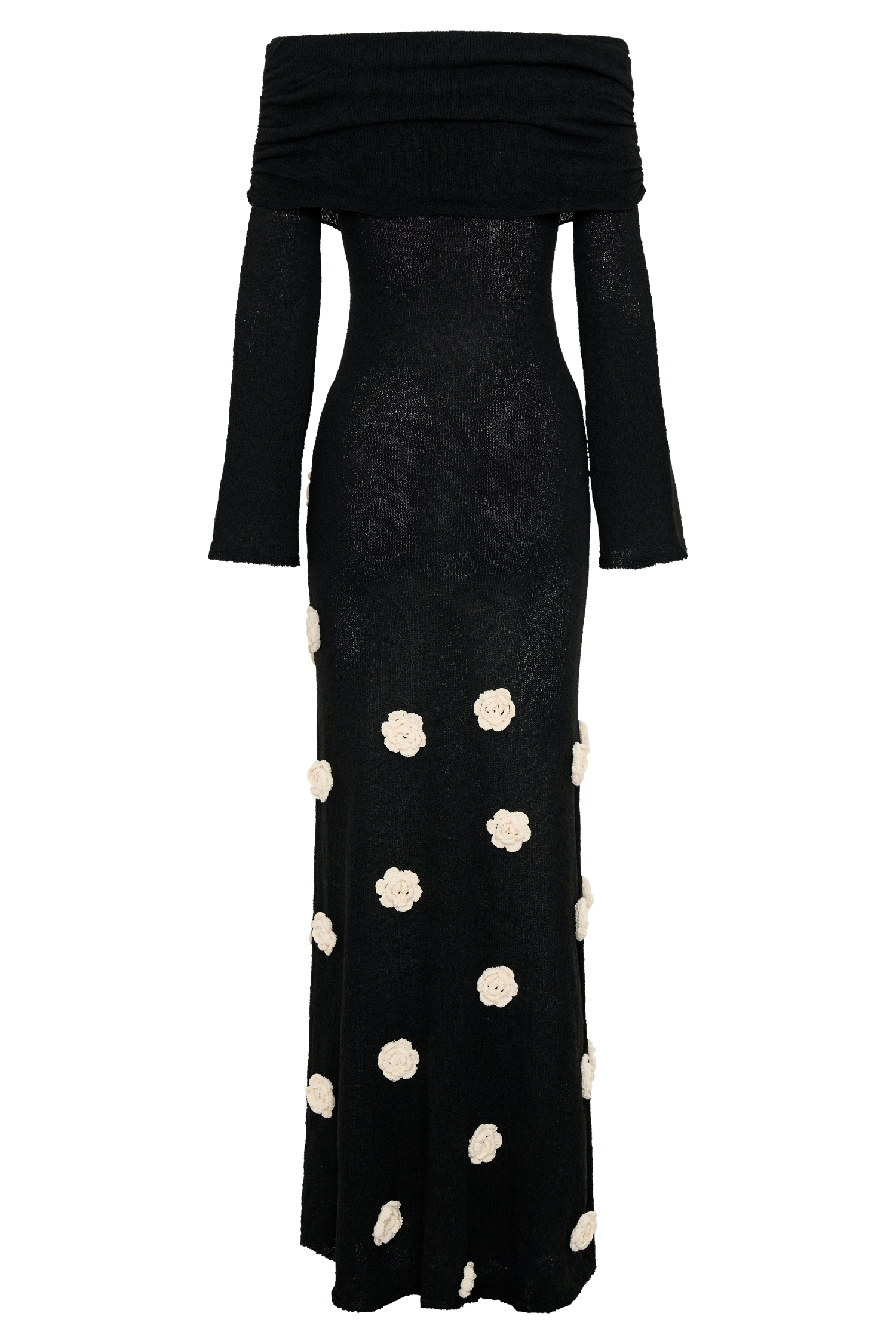 Kiki Off Shoulder Knit Rose Maxi Dress - Black/White