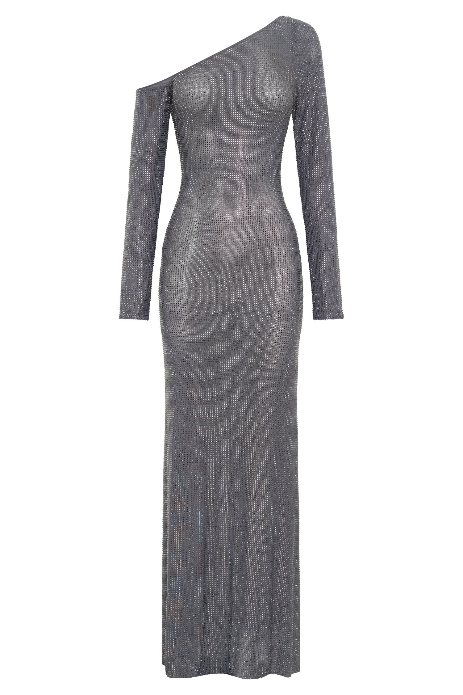 Marcia Diamante Long Sleeve Maxi Dress - Gunmetal