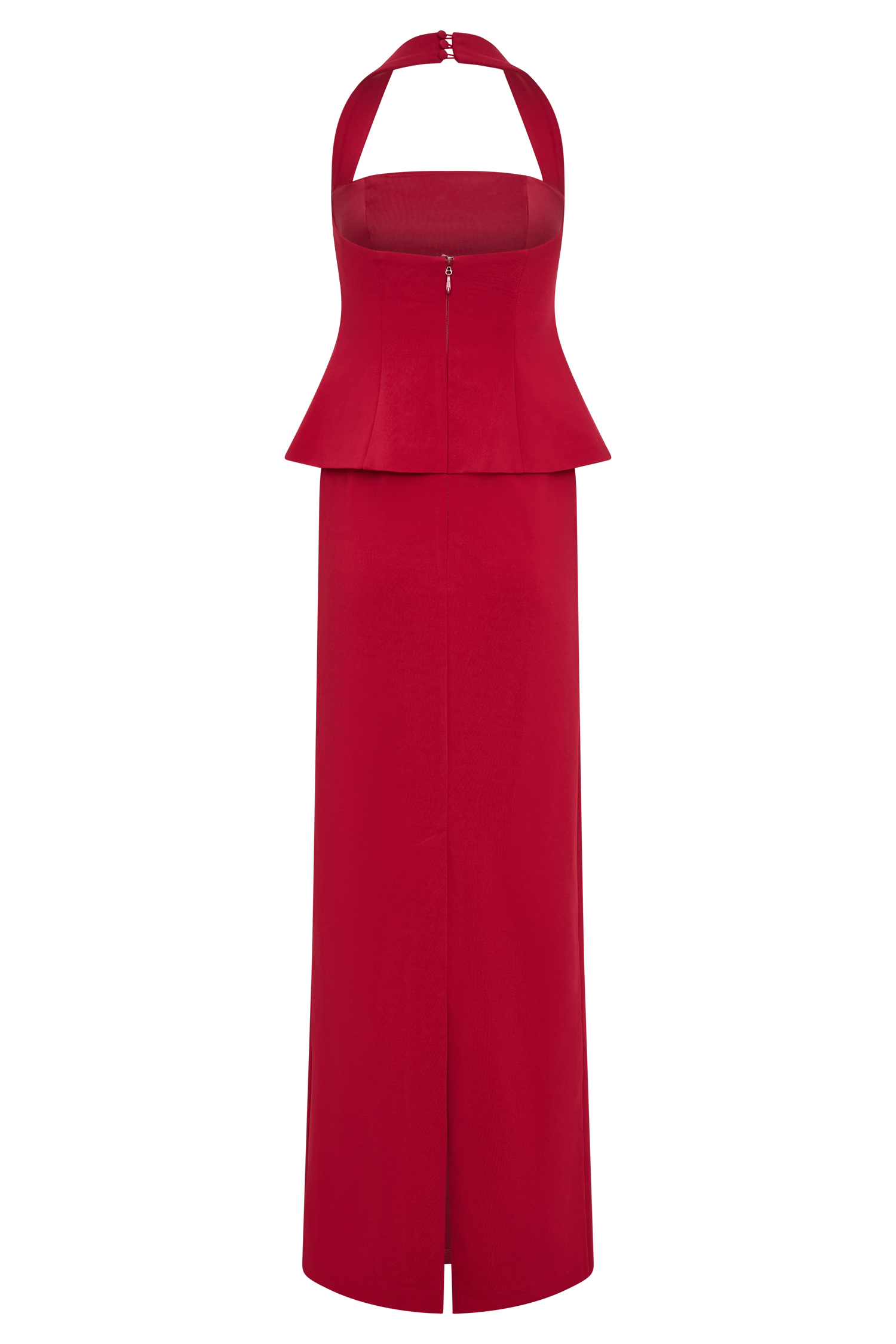 Bertie Peplum Halter Maxi Dress - Ruby