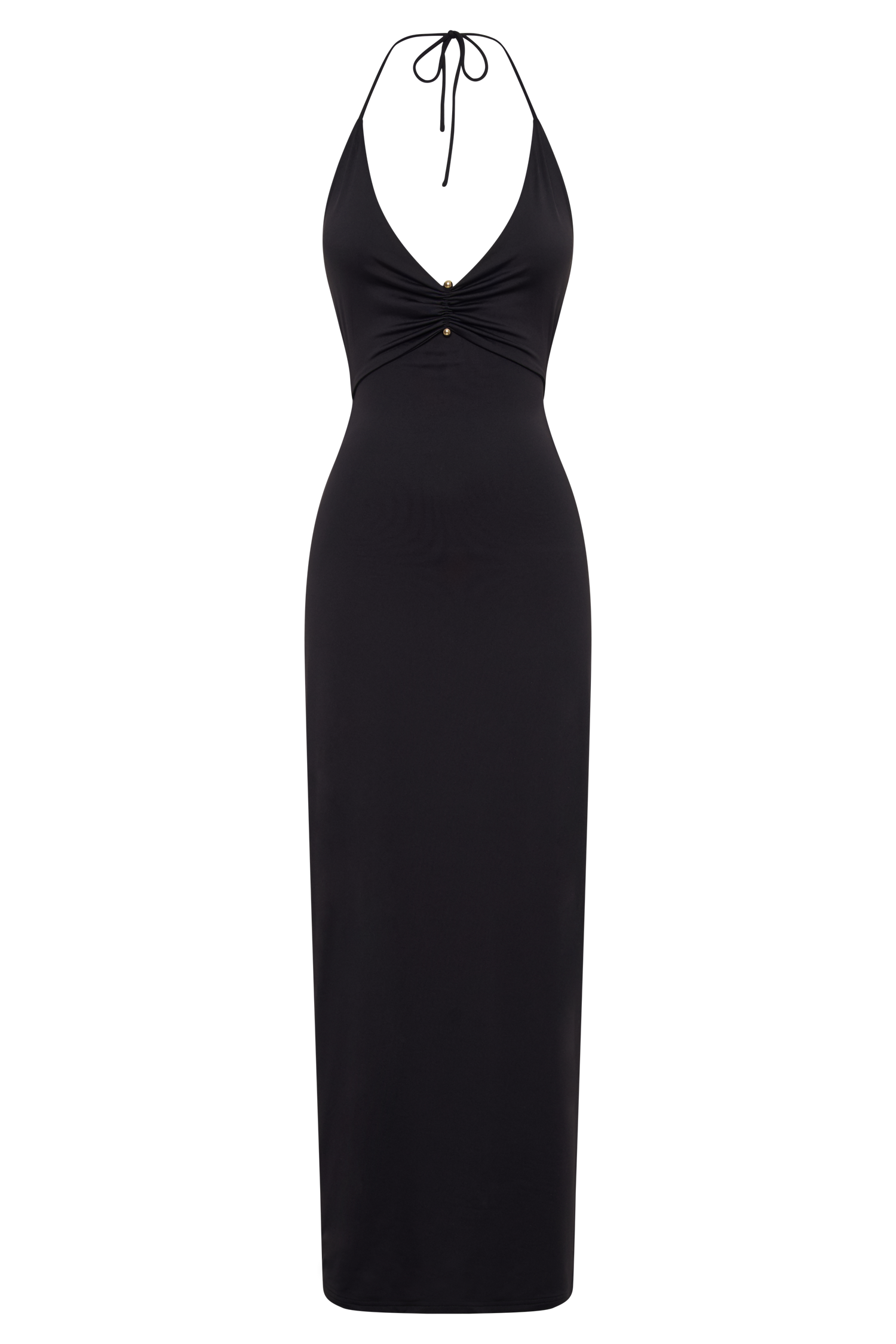 Heidi Recycled Nylon Pin Detail Midi Dress - Black