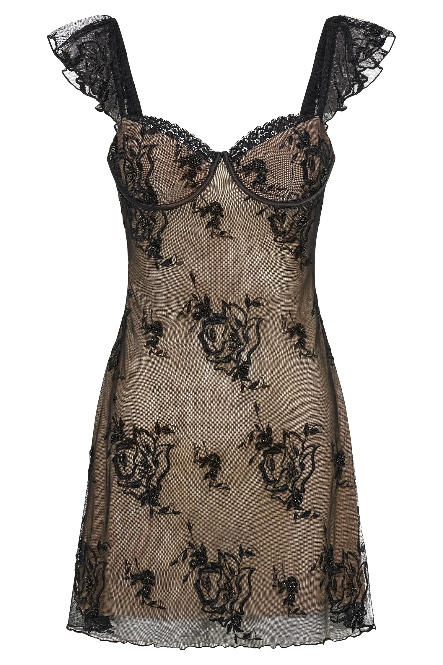 Verona Embroidered Mesh Mini Dress - Black