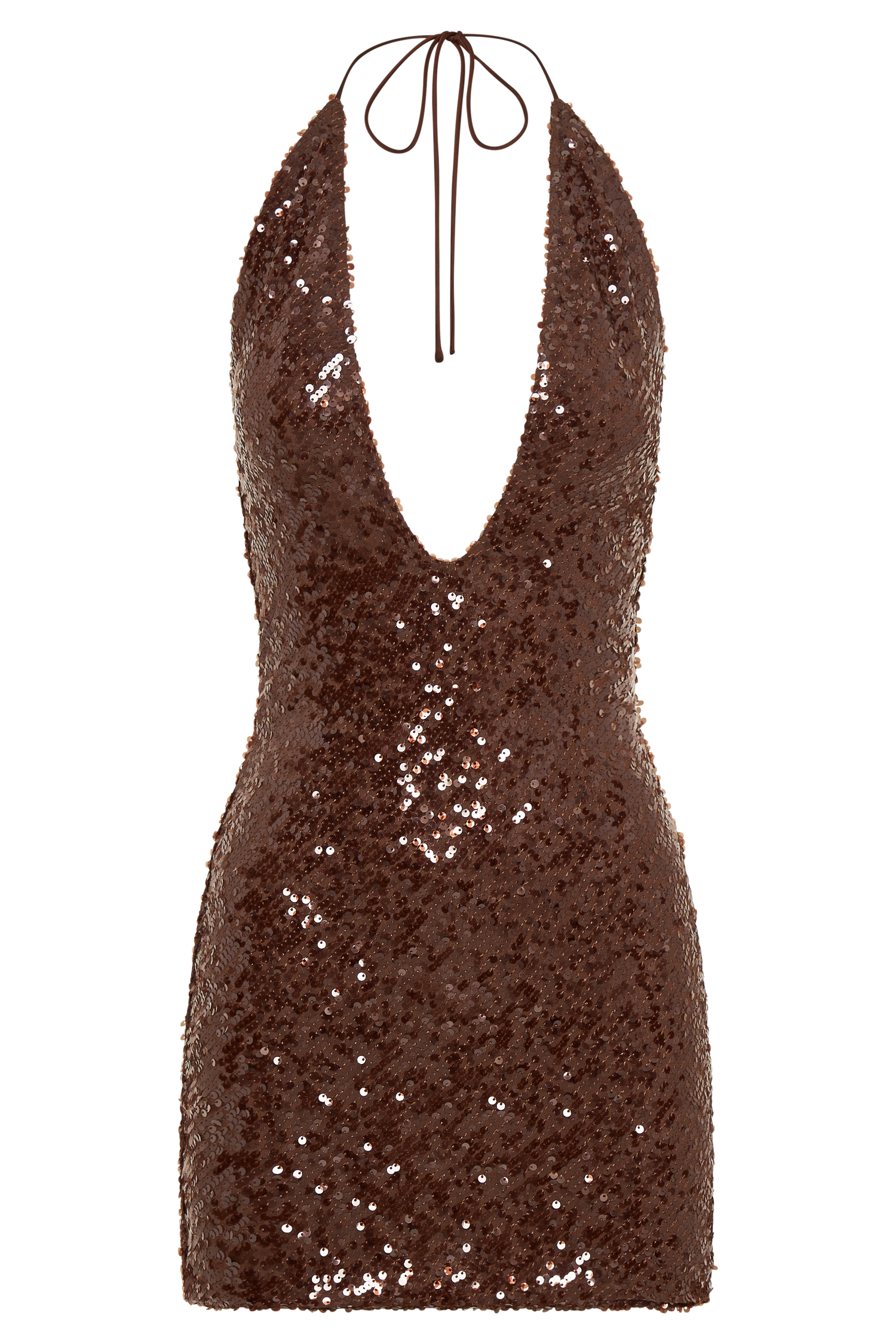 Cecilia Deep V Sequin Mini Dress - Dark Chocolate