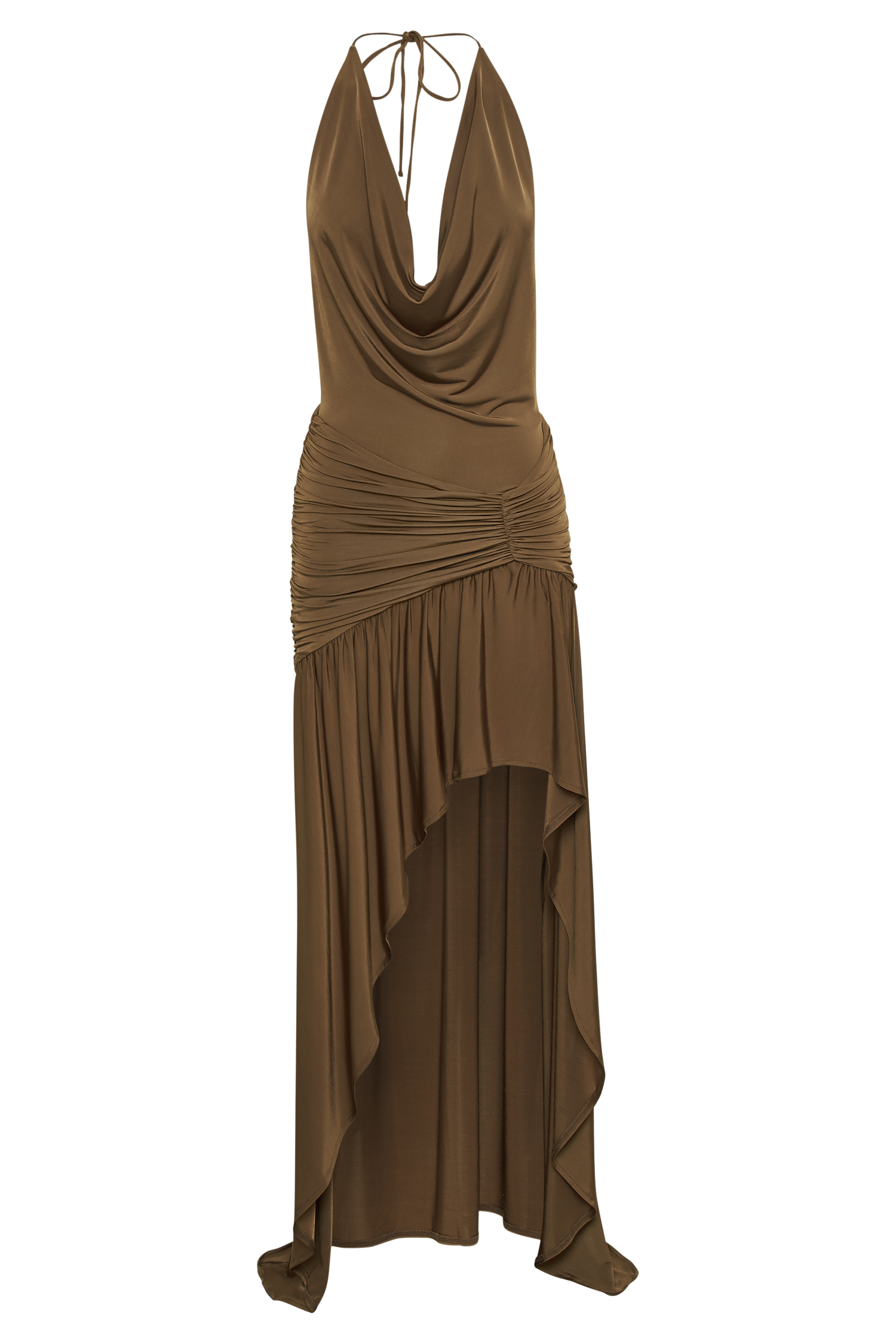 Serenity Ruched Slinky Maxi Dress - Chocolate