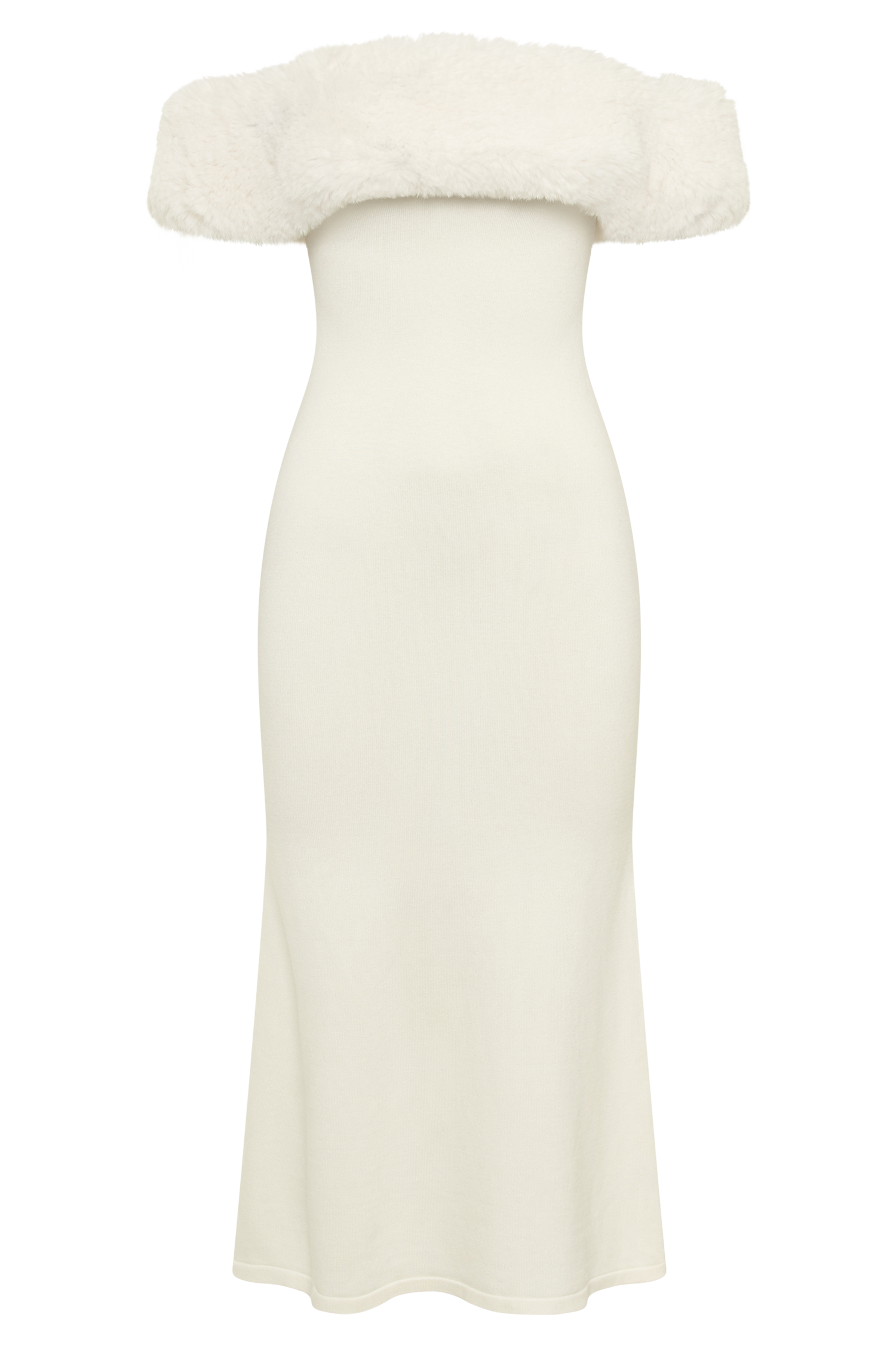 Angelica Off Shoulder Knit Midi Dress With Faux Fur - Ivory