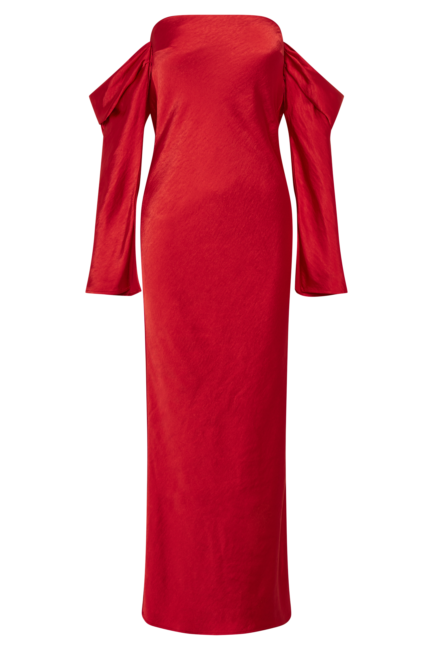Vee Off Shoulder Satin Midi Dress - Red
